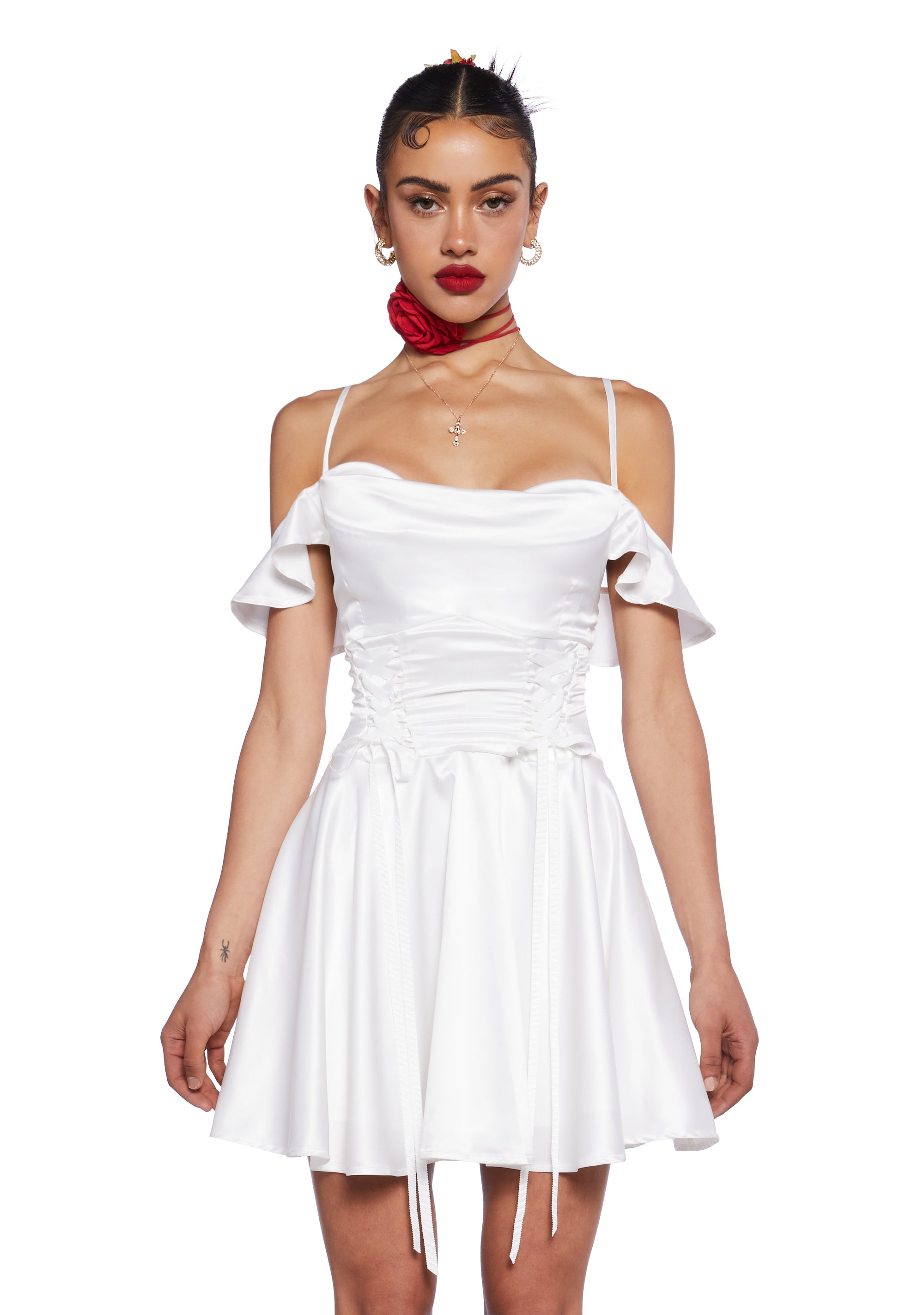 Sugar Thrillz Satin Mini Dress With Cowl Neckline Date White Dolls Kill