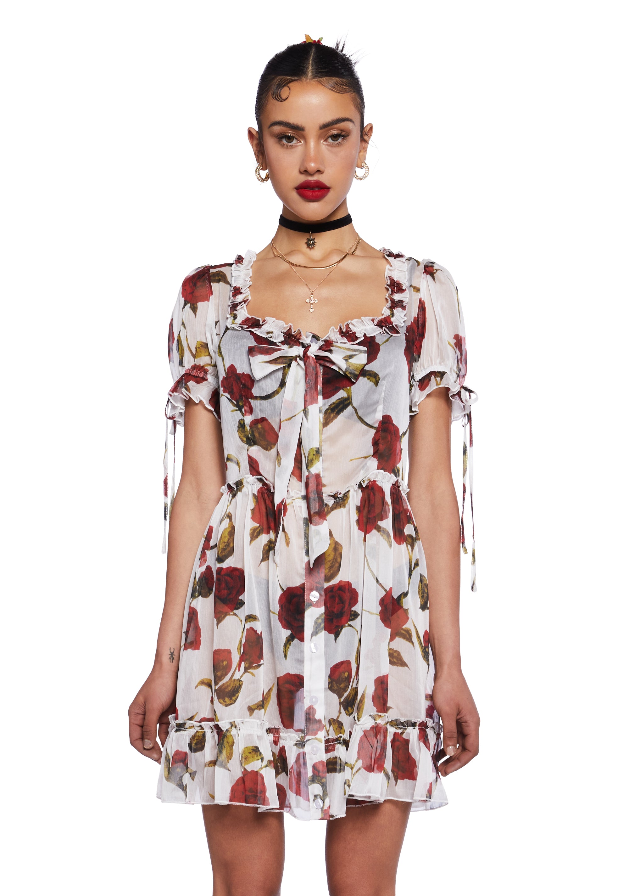 Sugar Thrillz Rose Print Chiffon Babydoll Mini Dress - Off White Dolls Kill Sugar Thrillz Rose Print Chiffon Babydoll Mini Dress - Off White Dolls Kill