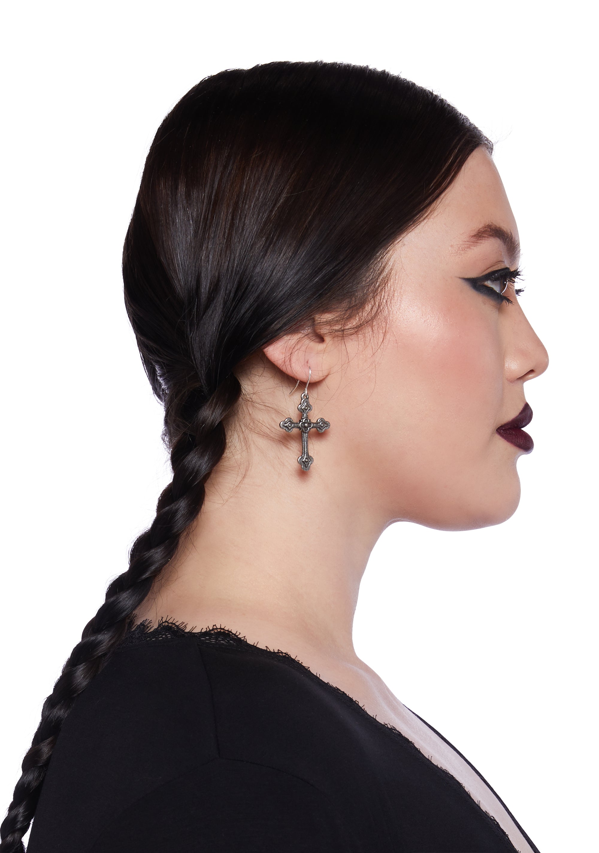 Alchemy England Pewter Cross Drop Earrings - Silver – Dolls Kill