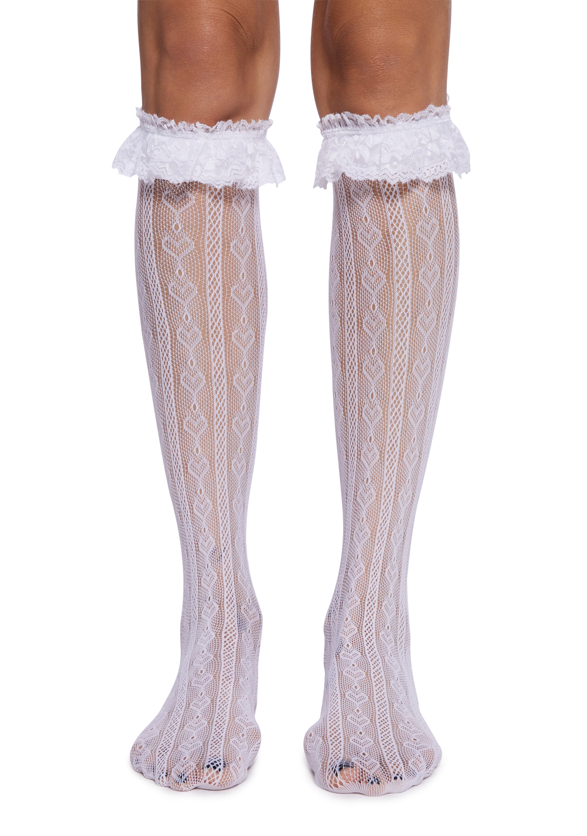 White fishnet knee high socks top
