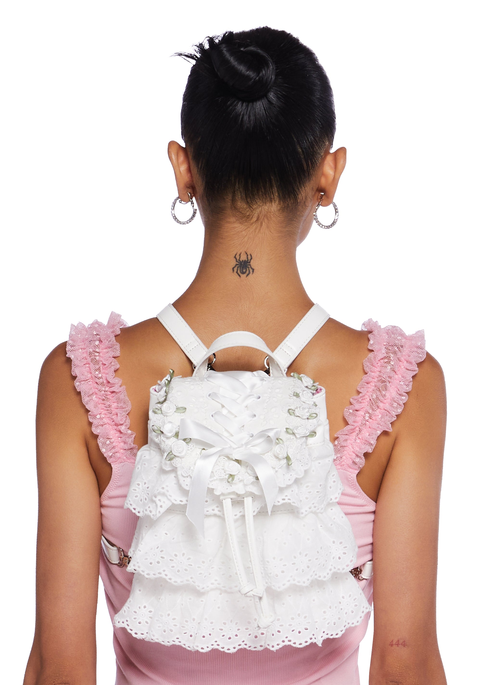 【DOLLS KILL】Ribbon In The Sky Mini Backpack Sugar Thrillz Ruffled Eyelet Lace Floral Drawstring Mini