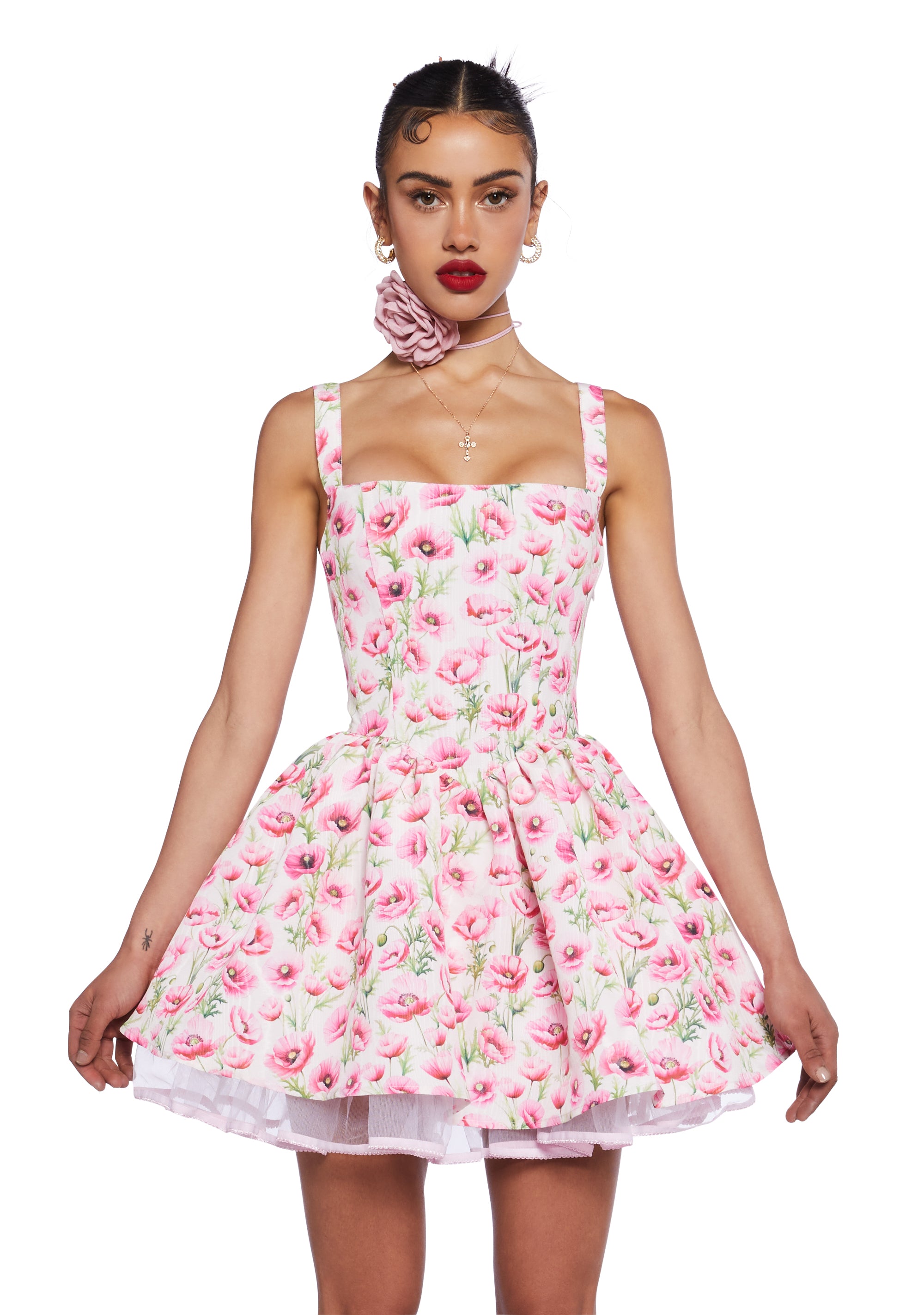 Sugar Thrillz Floral Print Taffeta Corset Dress - White Dolls Kill Sugar Thrillz Floral Print Taffeta Corset Dress - White Dolls Kill