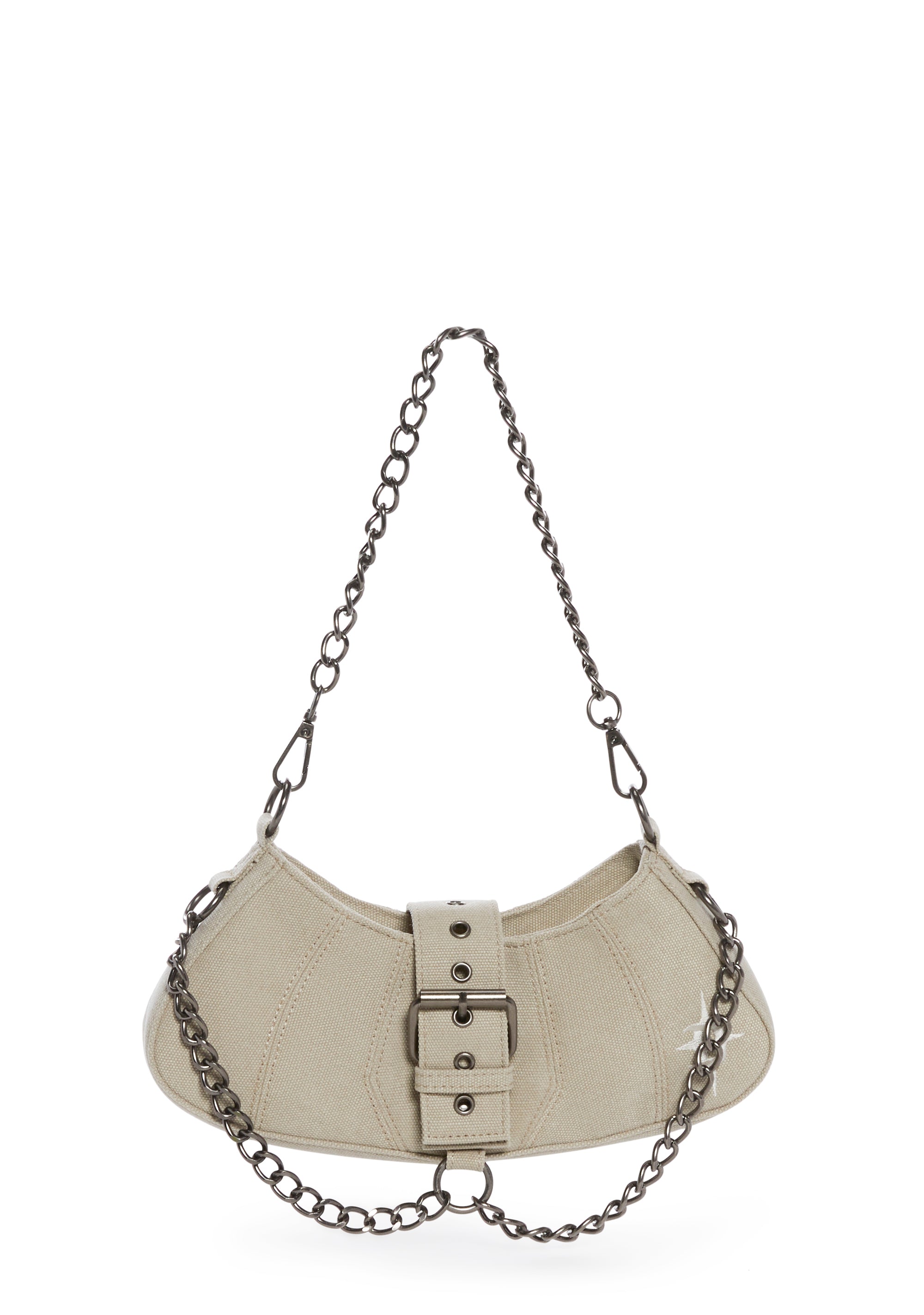 Darker Wavs Twill Denim Baguette Shoulder Chain Link Bag Off White Dolls Kill
