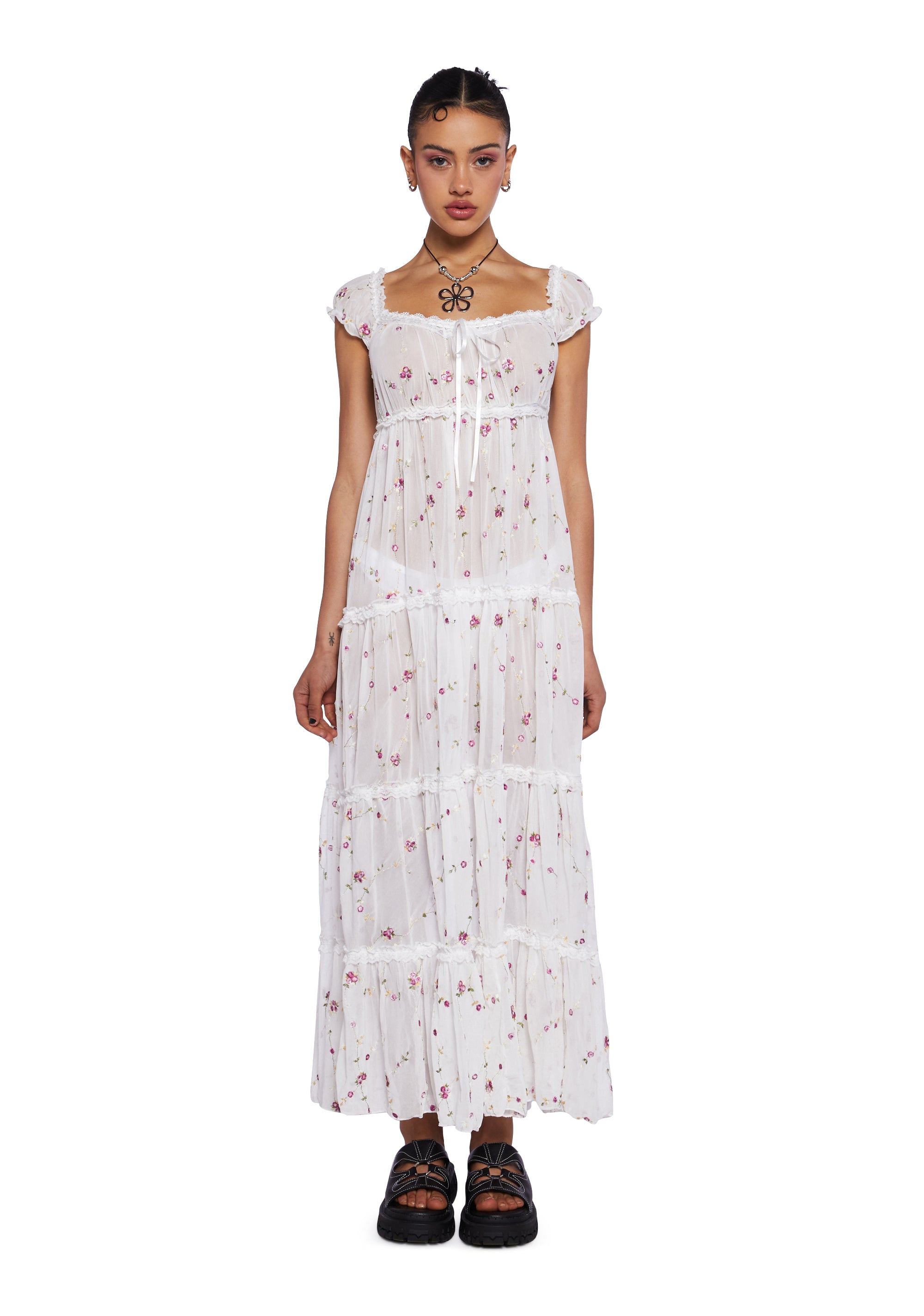 Delia's Sheer Mesh Lace Embroidered Floral Maxi Dress