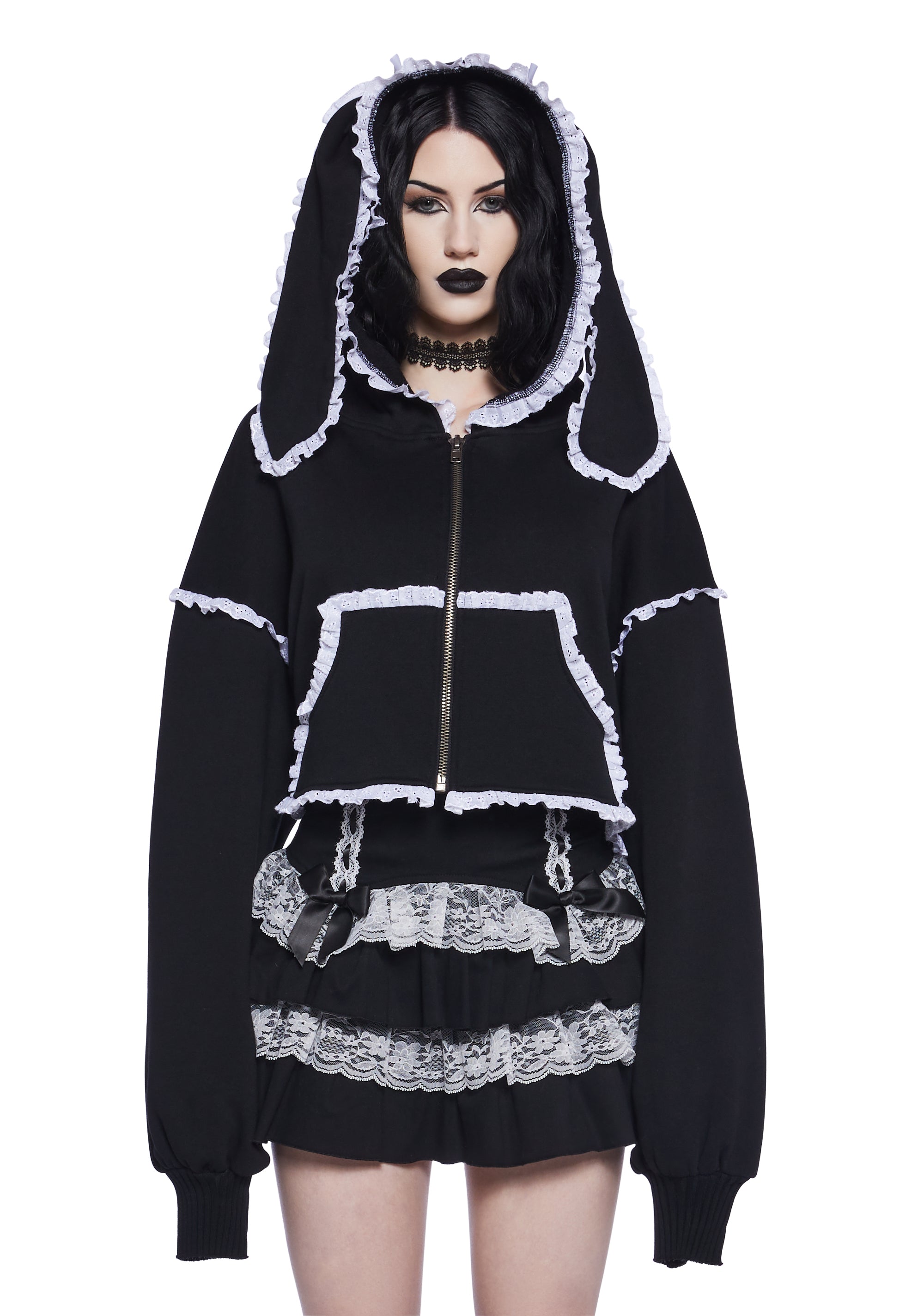Hoodie Diy Off White Kiss Sweatshirt Widow Goth Lolita Rabbit Lace