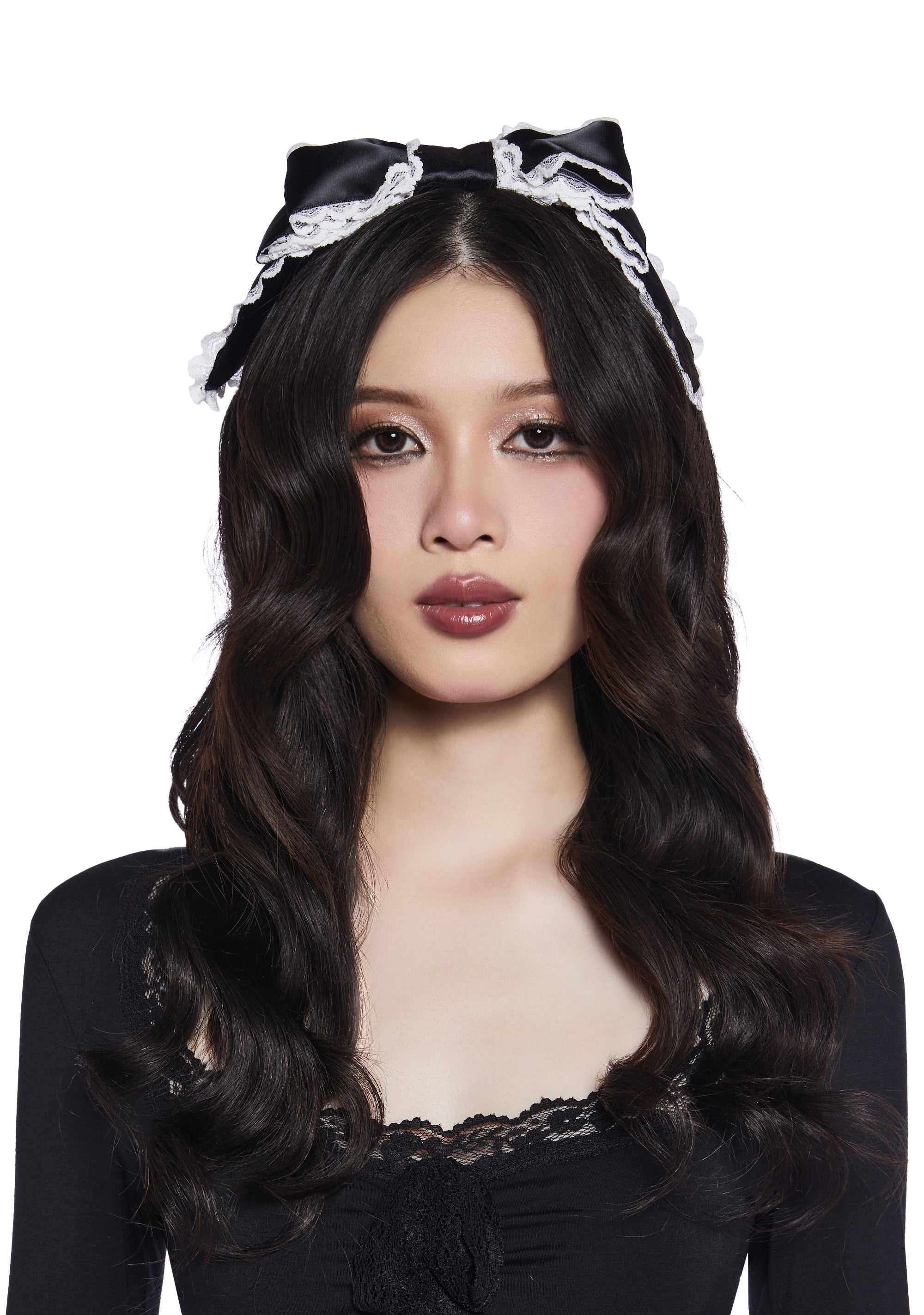Goth Lace Bow Headband Black Dolls Kill