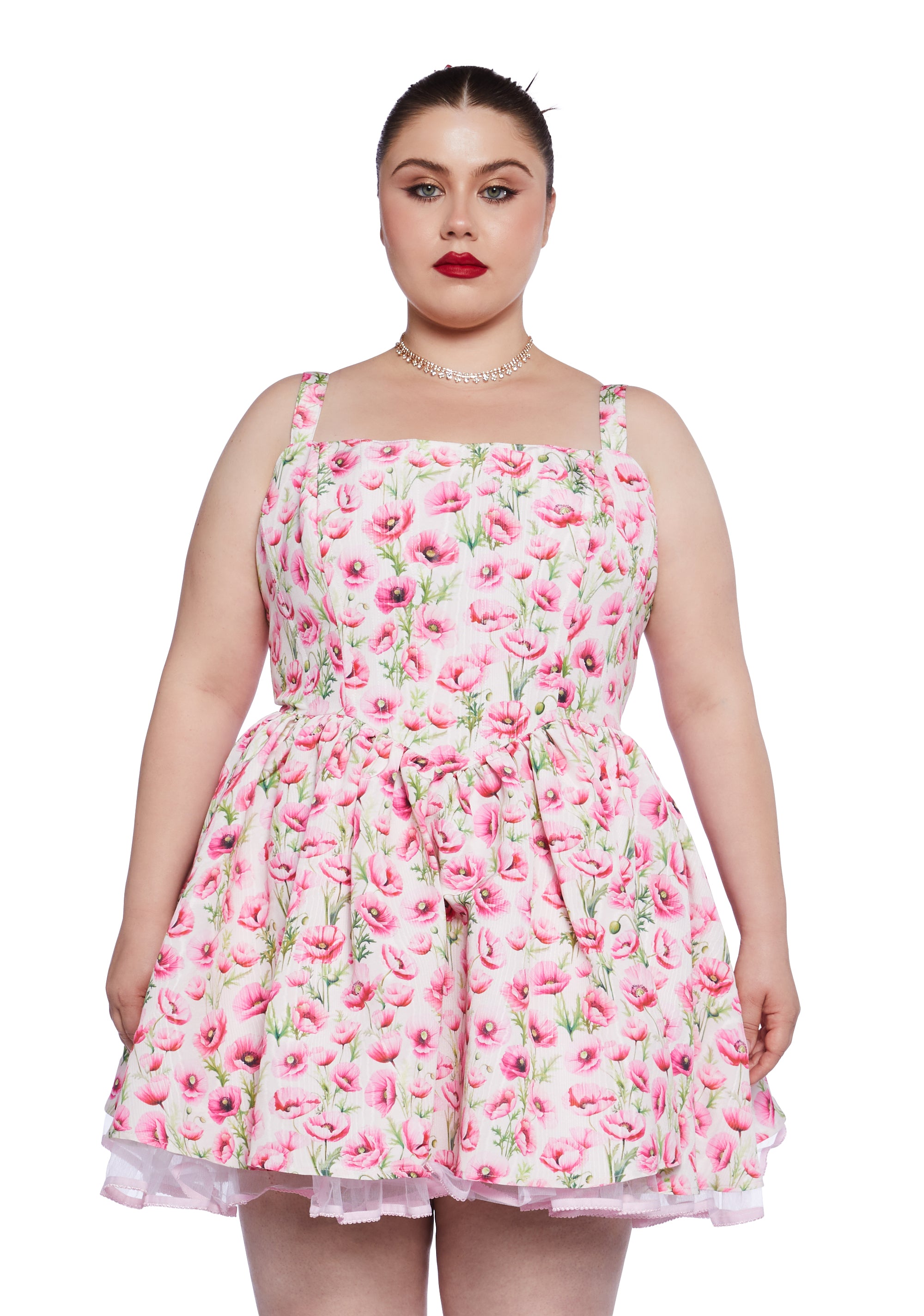 Plus Size Sugar Thrillz Floral Print Taffeta Corset Dress - White Plus Size Sugar Thrillz Floral Print Taffeta Corset Dress - White