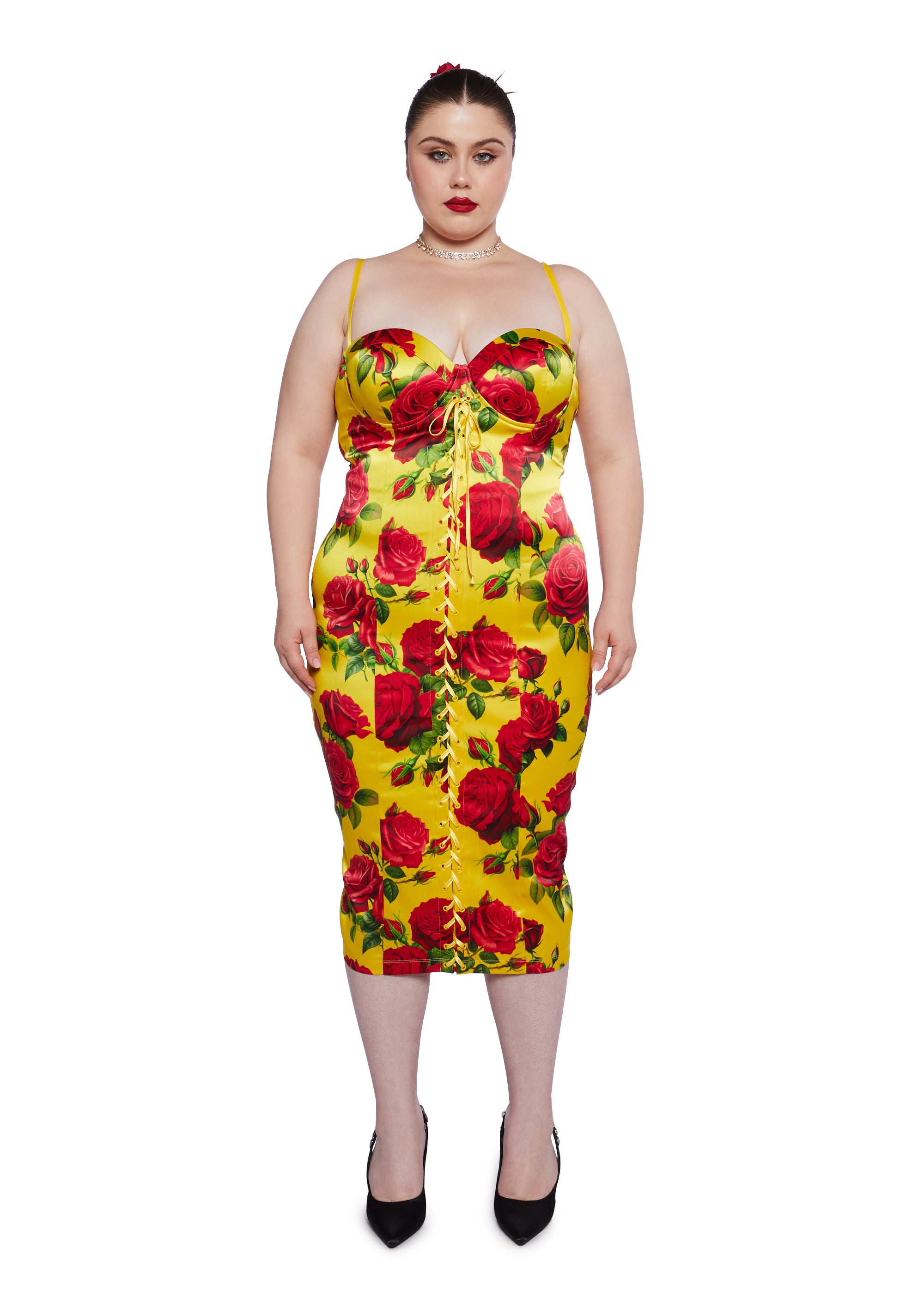 chinese dress ladies Spaghetti Strap Ruffle Smoked Midi Dress in Yellow – Modsele main image 0