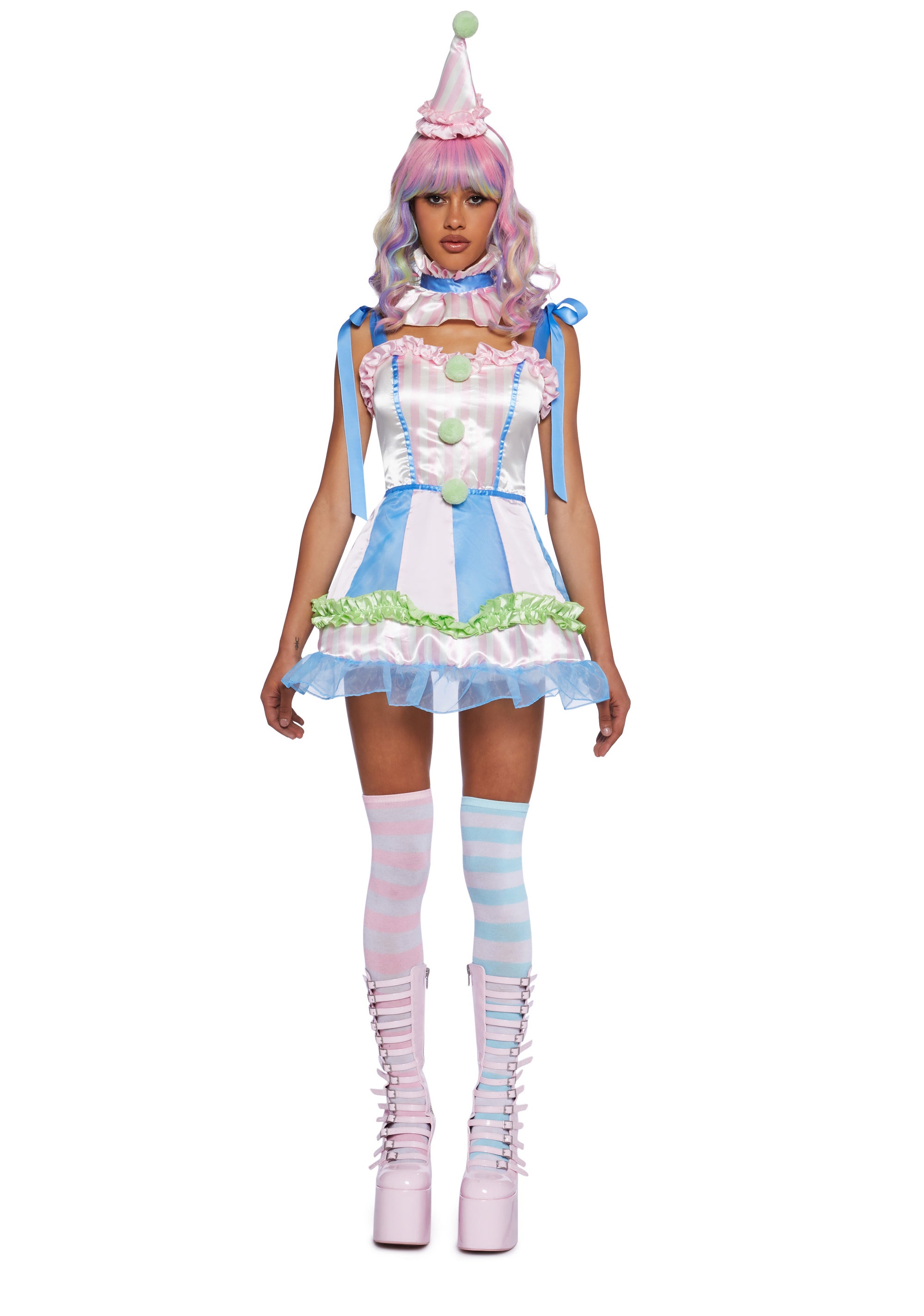 adult pastel clown dress costume VK Freakshow Harlequin Clown Kei Clowncore Polka Dot Clown Halloween Costume Dress Small to Plus Size