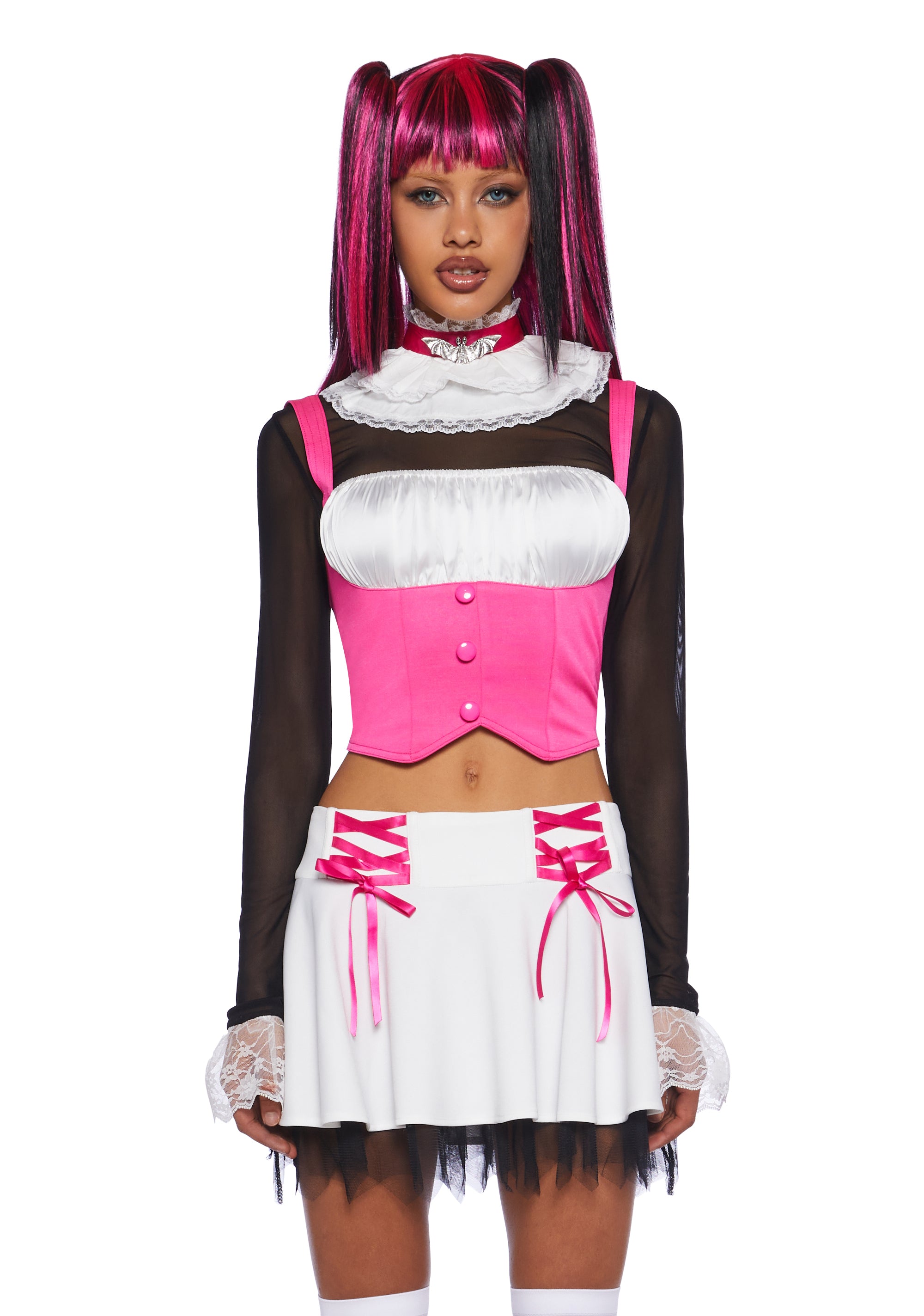 For Ghouls Only Premium Costume And Wig Set BLK/PNK / SMALL For Ghouls Only Premium Costume And Wig Set BLK/PNK / SMALL