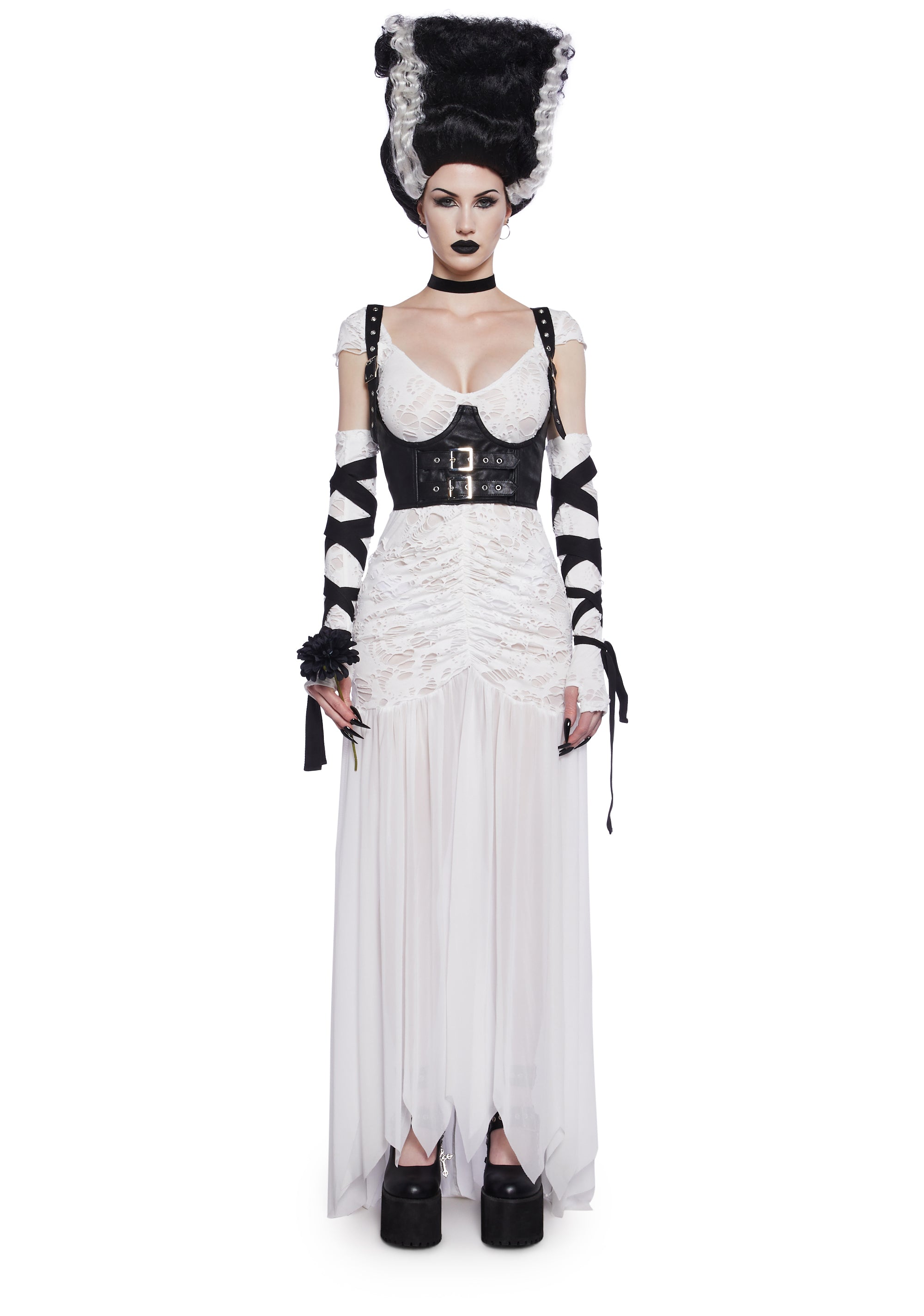 Goth Bride of Frankenstein Sexy Womans Halloween Premium Costume Set Universal Monsters - Black/White Goth Bride of Frankenstein Sexy Womans Halloween Premium Costume Set Universal Monsters - Black/White