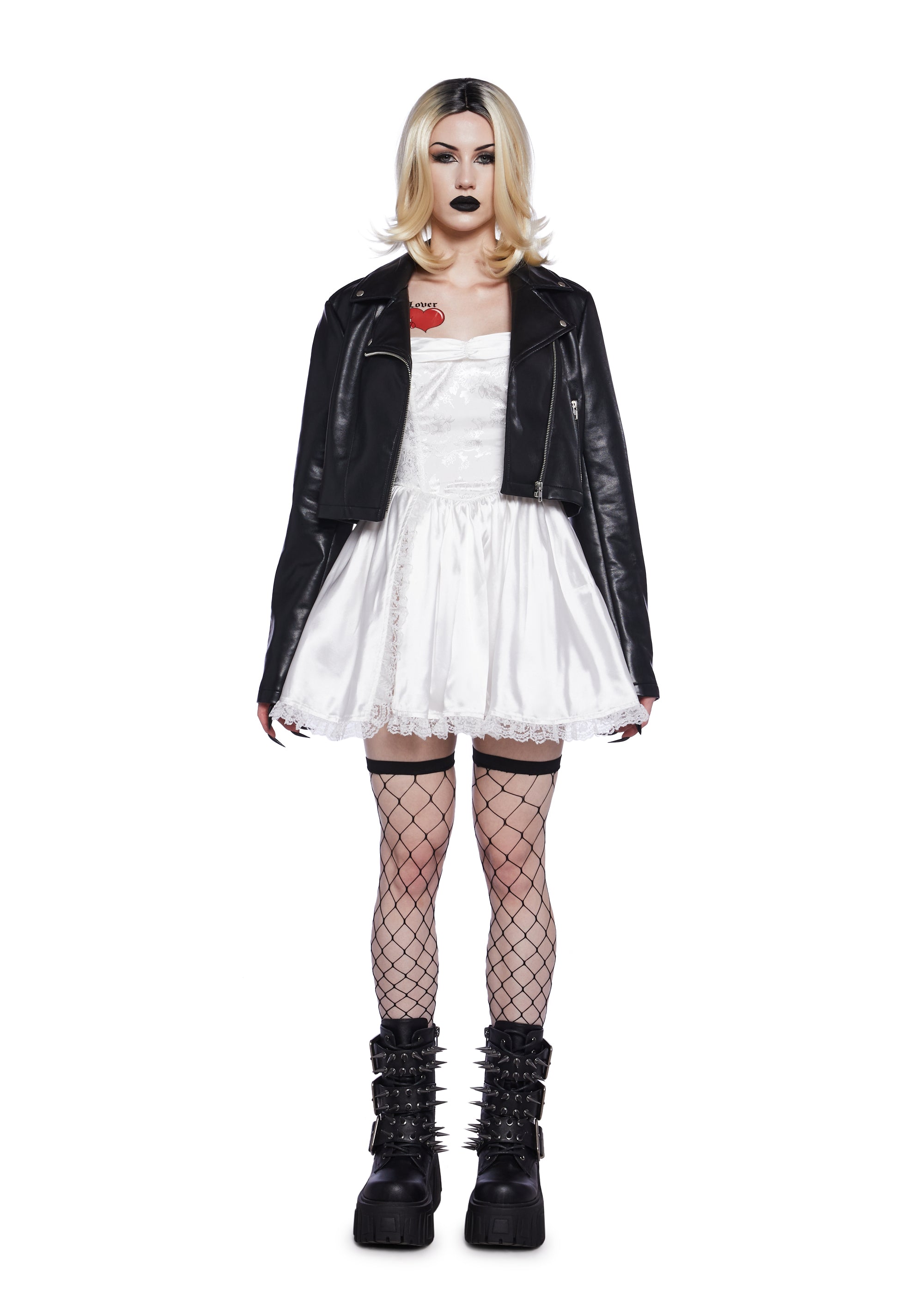 Evil Doll Bride Premium Costume and Wig Set Blk Wht Medium Adult Blk Wht