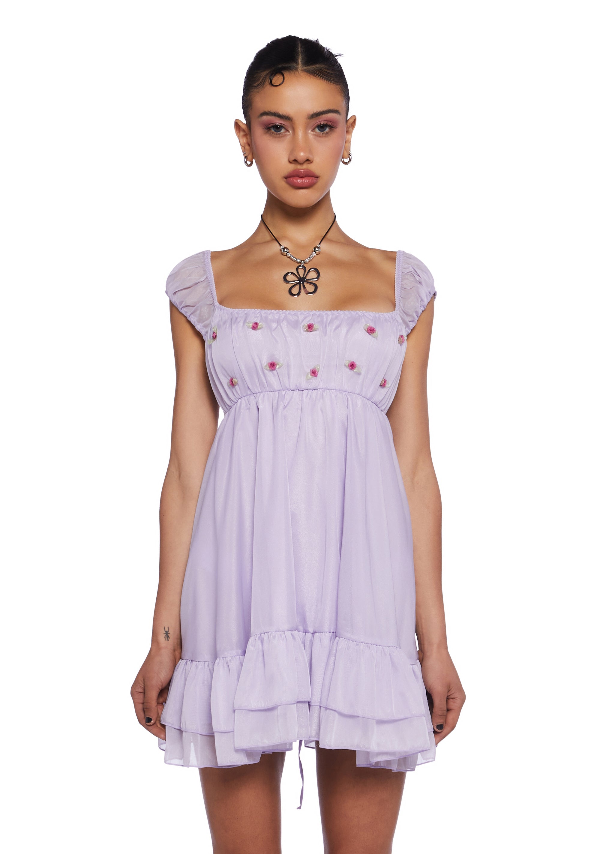 Delia's Sateen Rosette Empire Waist Babydoll Dress - Light Purple Dolls Kill Delia's Sateen Rosette Empire Waist Babydoll Dress - Light Purple Dolls Kill