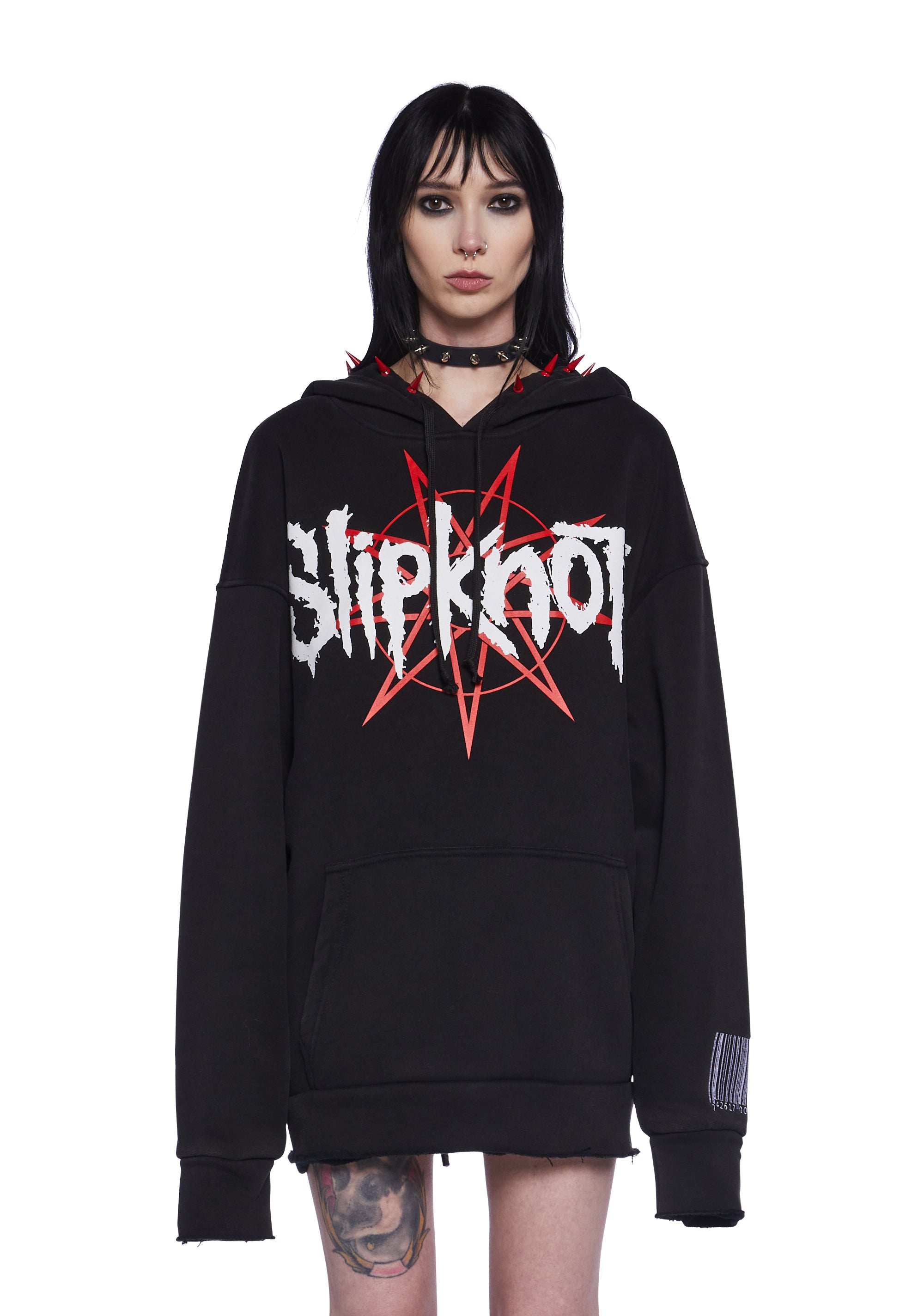 Dolls Kill x Slipknot Band Logo Distressed Spike Hoodie - Black