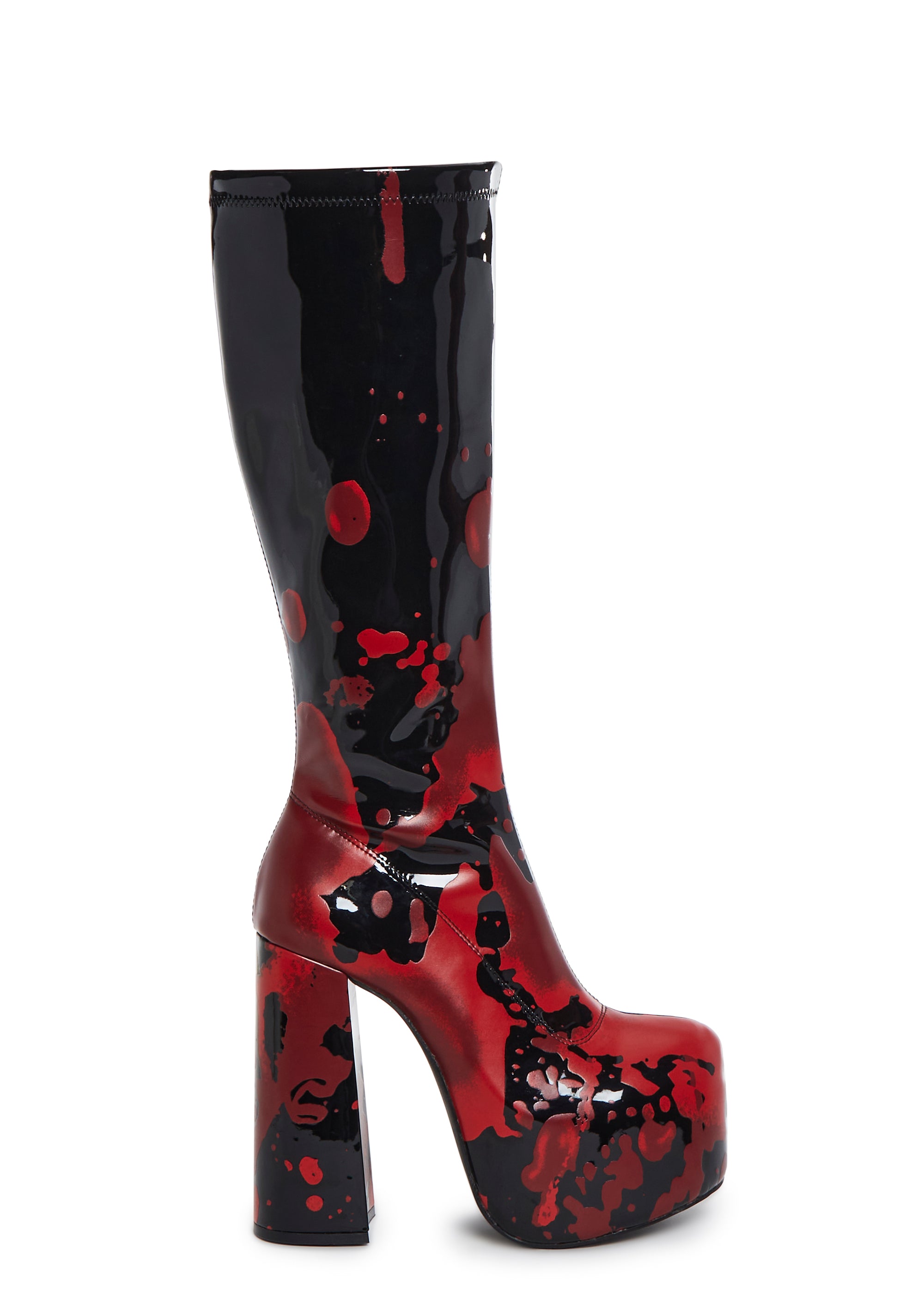 Trickz N' Treatz Blood Print Knee High Gogo Boots - Red Trickz N' Treatz Blood Print Knee High Gogo Boots - Red