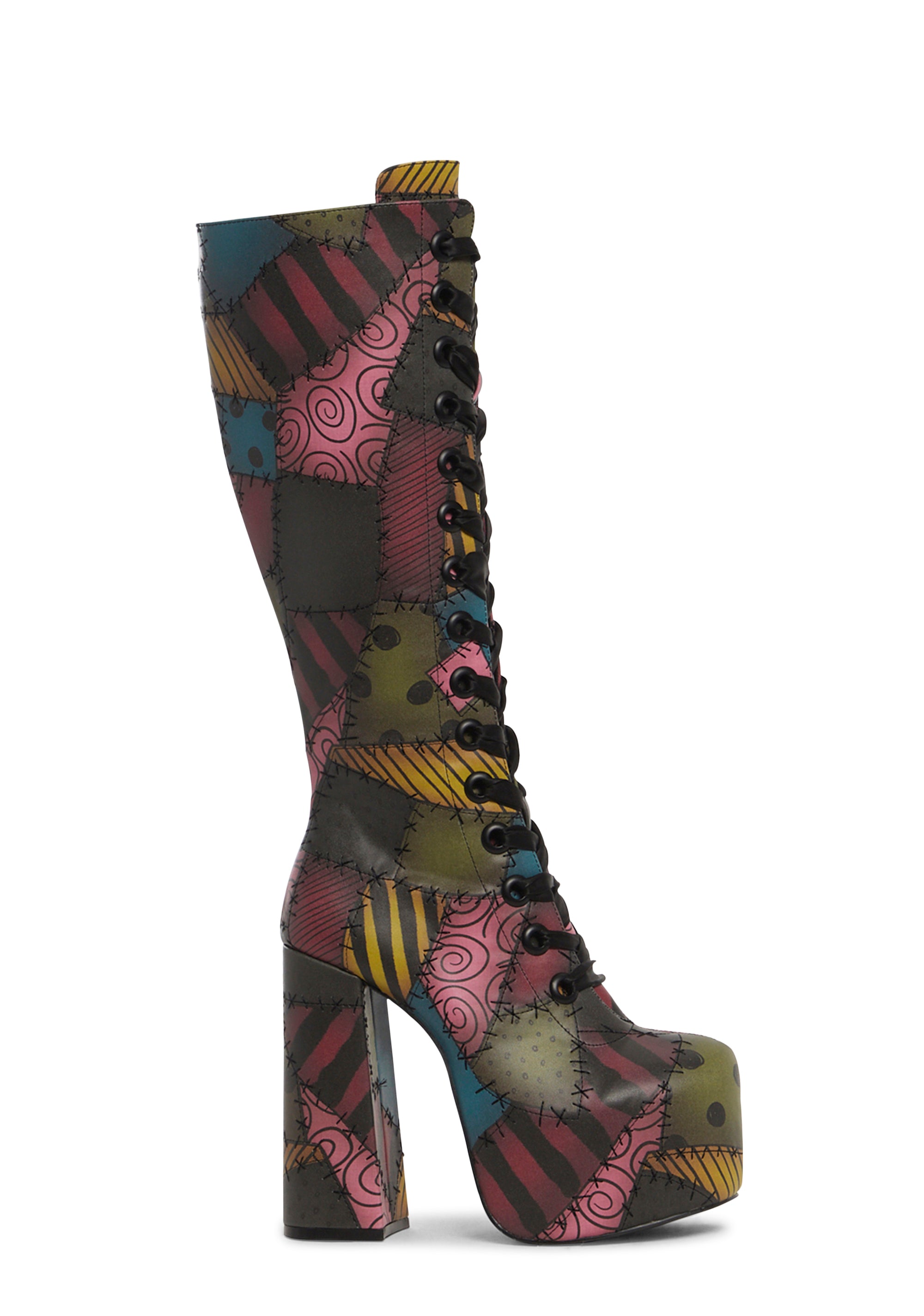 Trickz N Treatz Sally Nightmare Before Christmas Ragdoll Patchwork Stitches Lace Up Platform Boots Multi Dolls Kill
