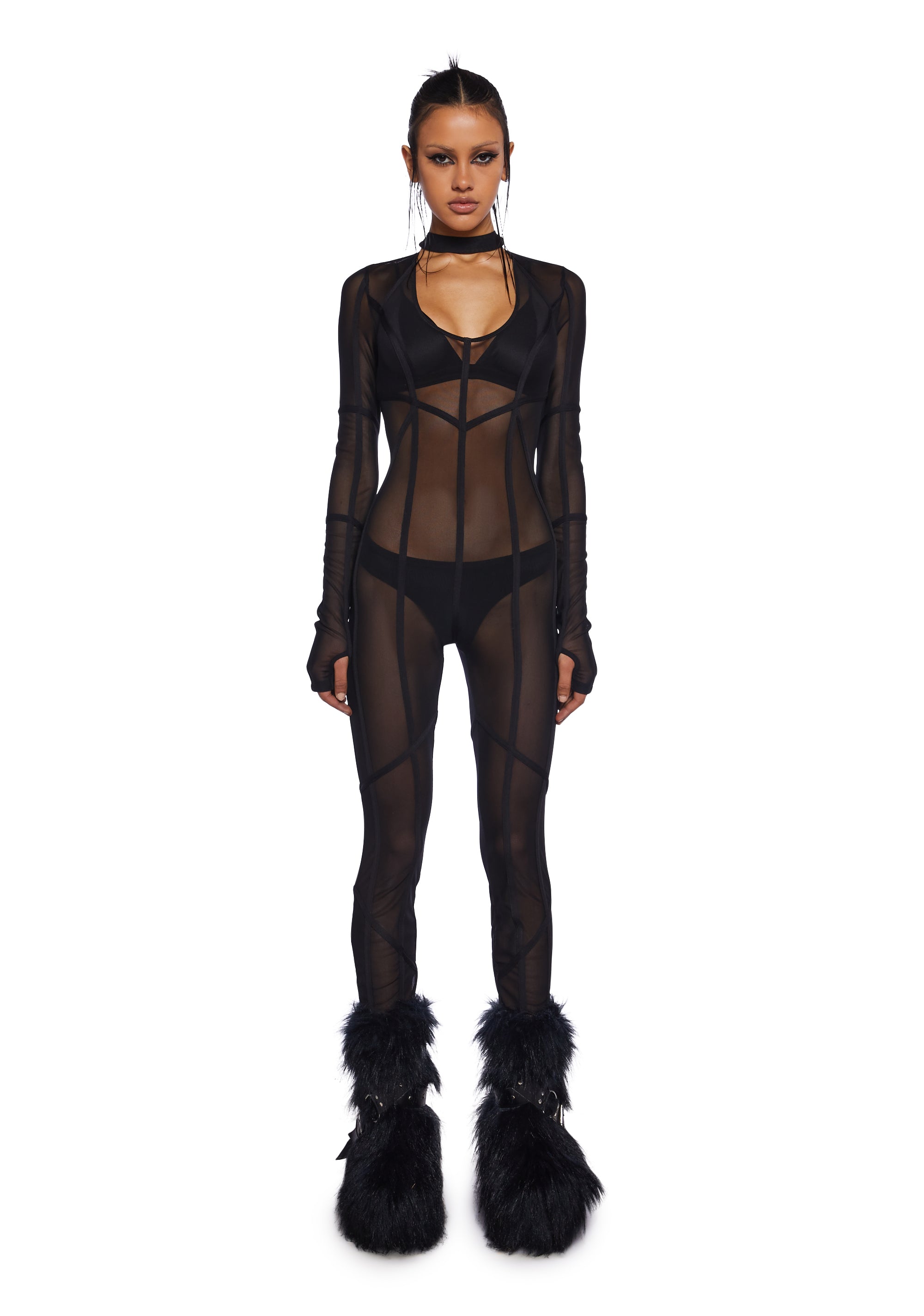 Darker Wavs Sheer Nylon Mesh Catsuit With Piping Details - Black – Dolls  Kill
