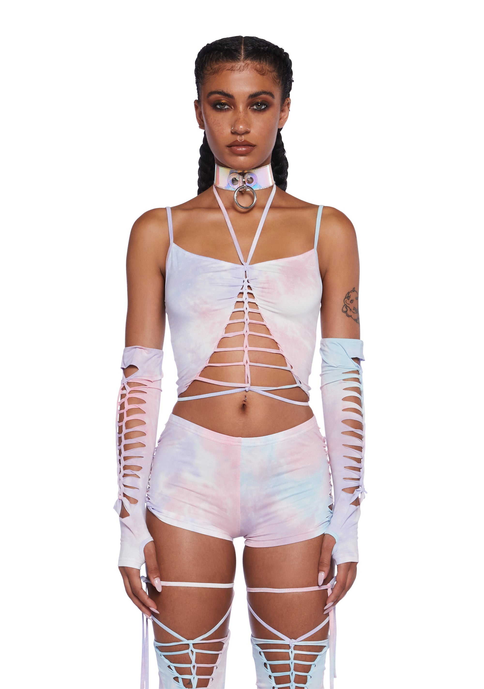 Club Exx Sunset Trippy Top and Gloves Set - Pink - Pink / X-Large