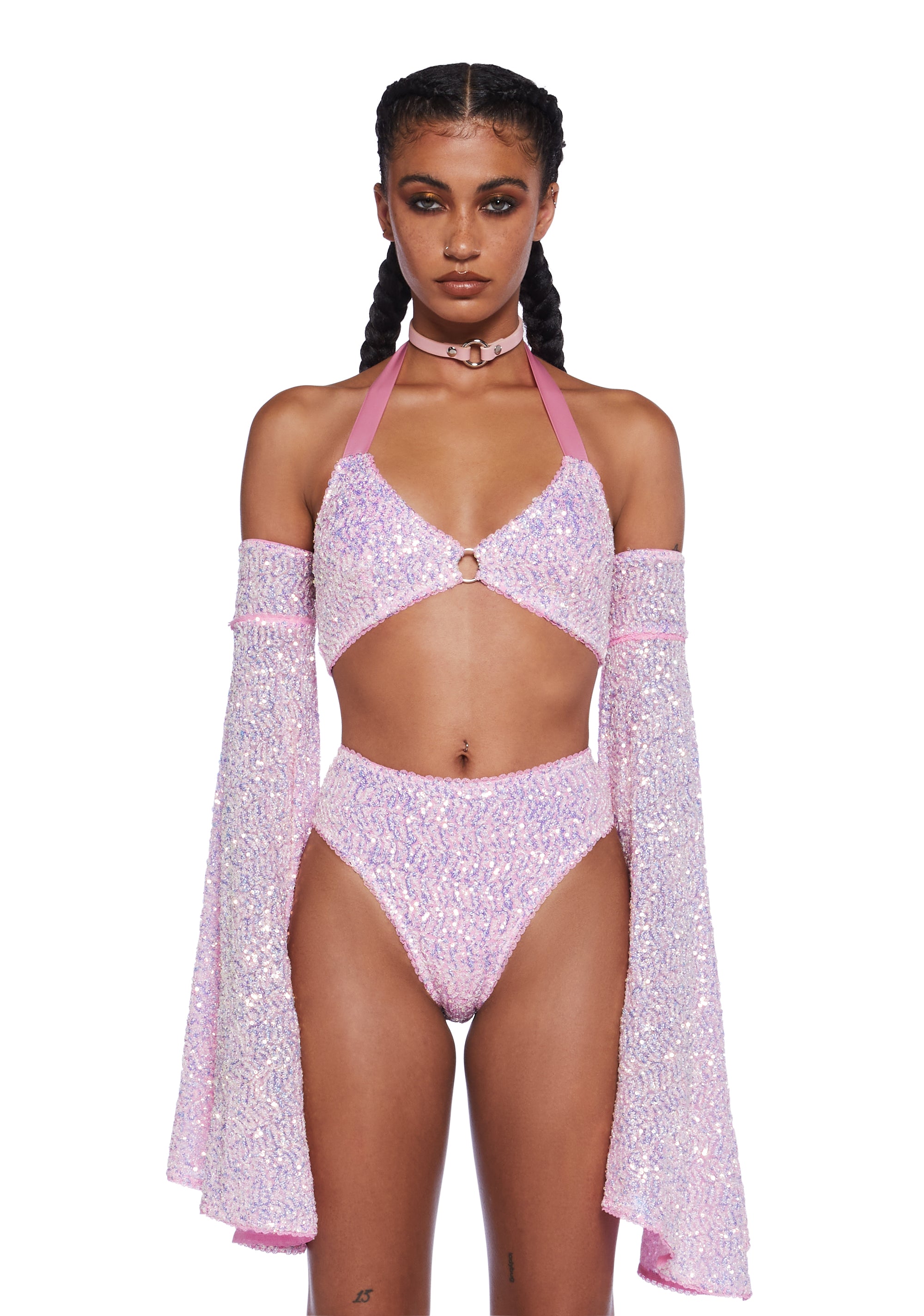 Club Exx Burning Man Festival Iridescent Sequin Crop Top