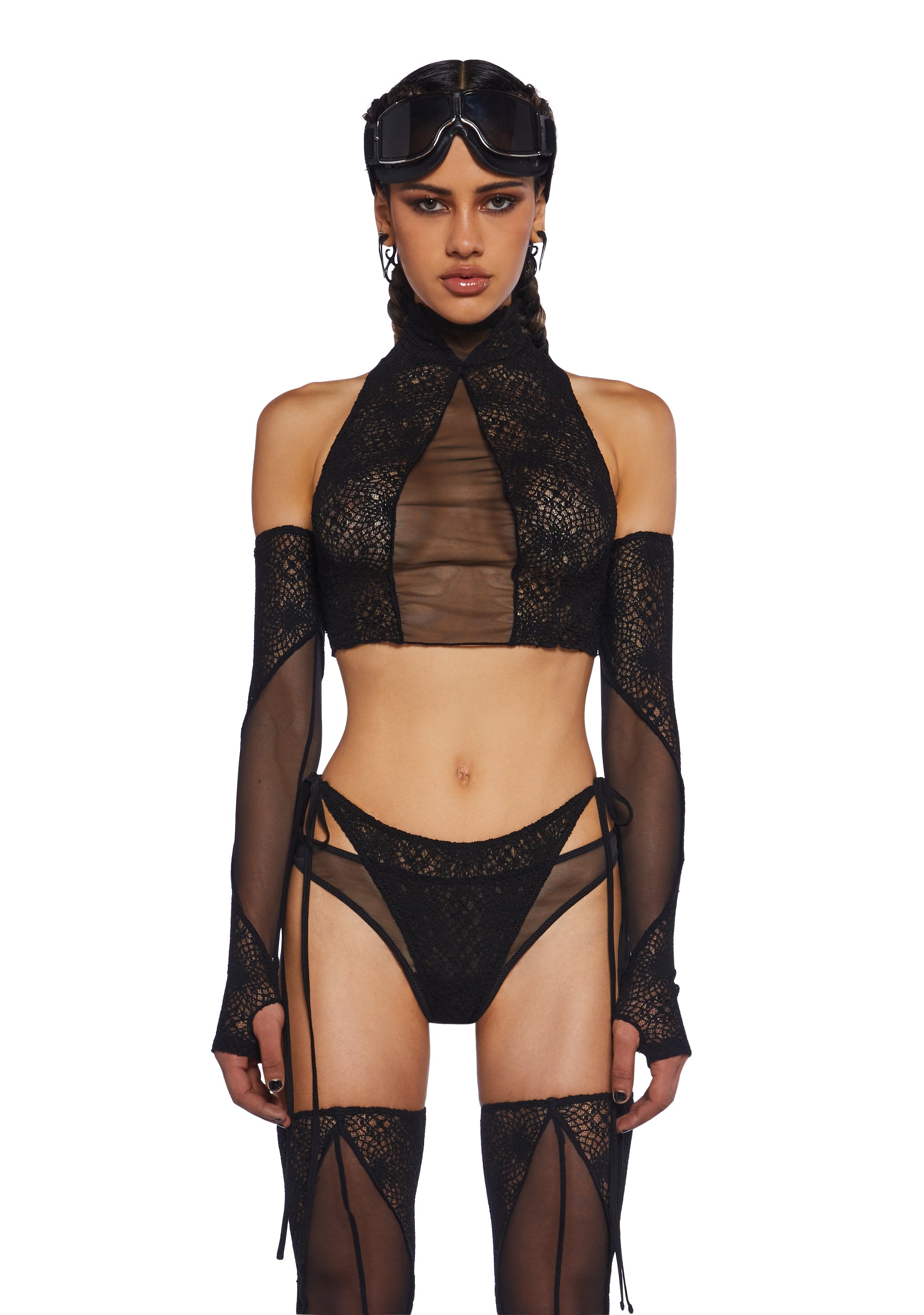 Club Exx Burning Man Mesh Lace Crop Tank Panty Lingerie Set Burning Man -  Black – Dolls Kill