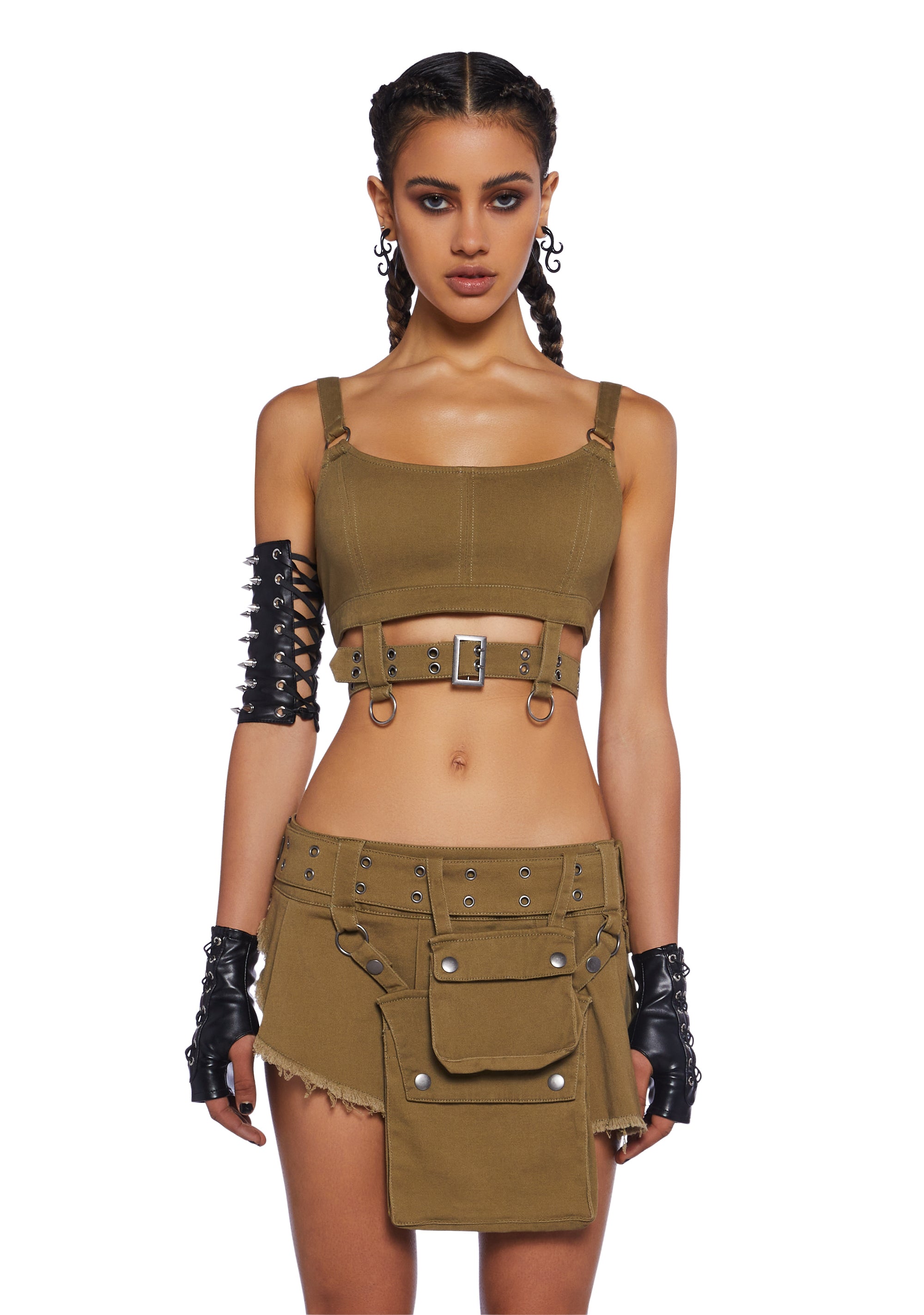 戮 / 「c」alive in subculture Club Exx Burning Man Twill Buckle Utility Crop Bra Top