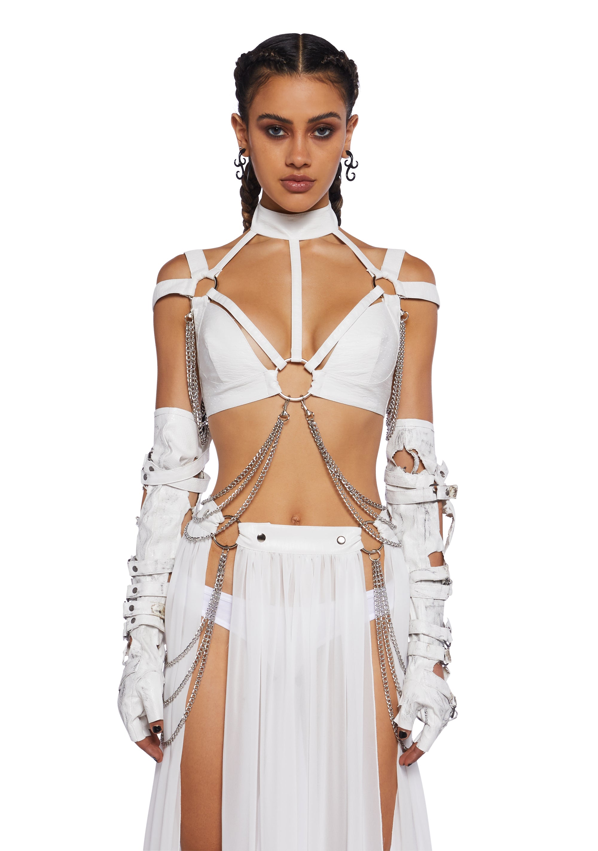 Club Exx Burning Man Patent Vegan Leather Strappy O-ring Chain