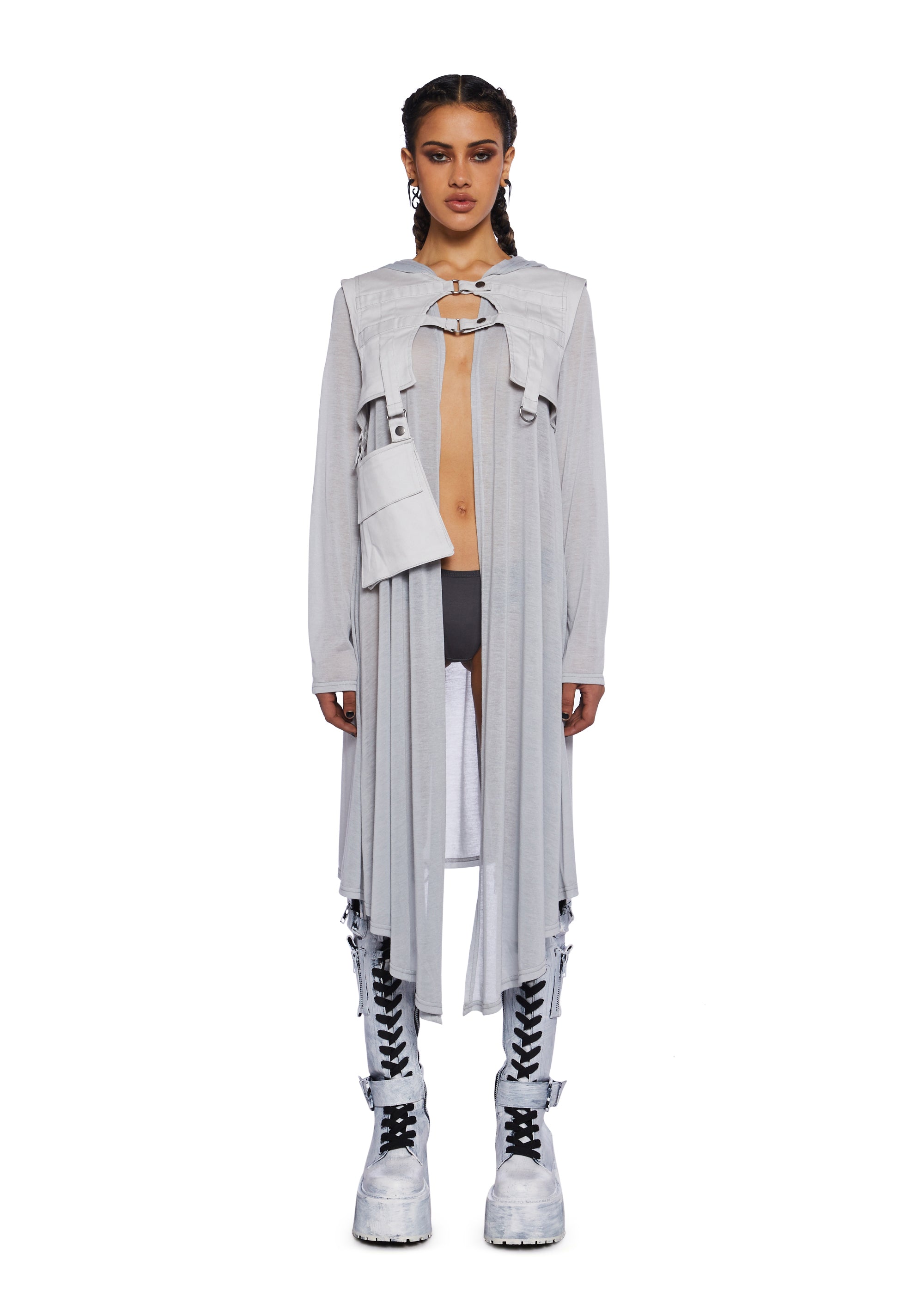 Club Exx Burning Man Longline Cardigan And Twill Cargo Vest
