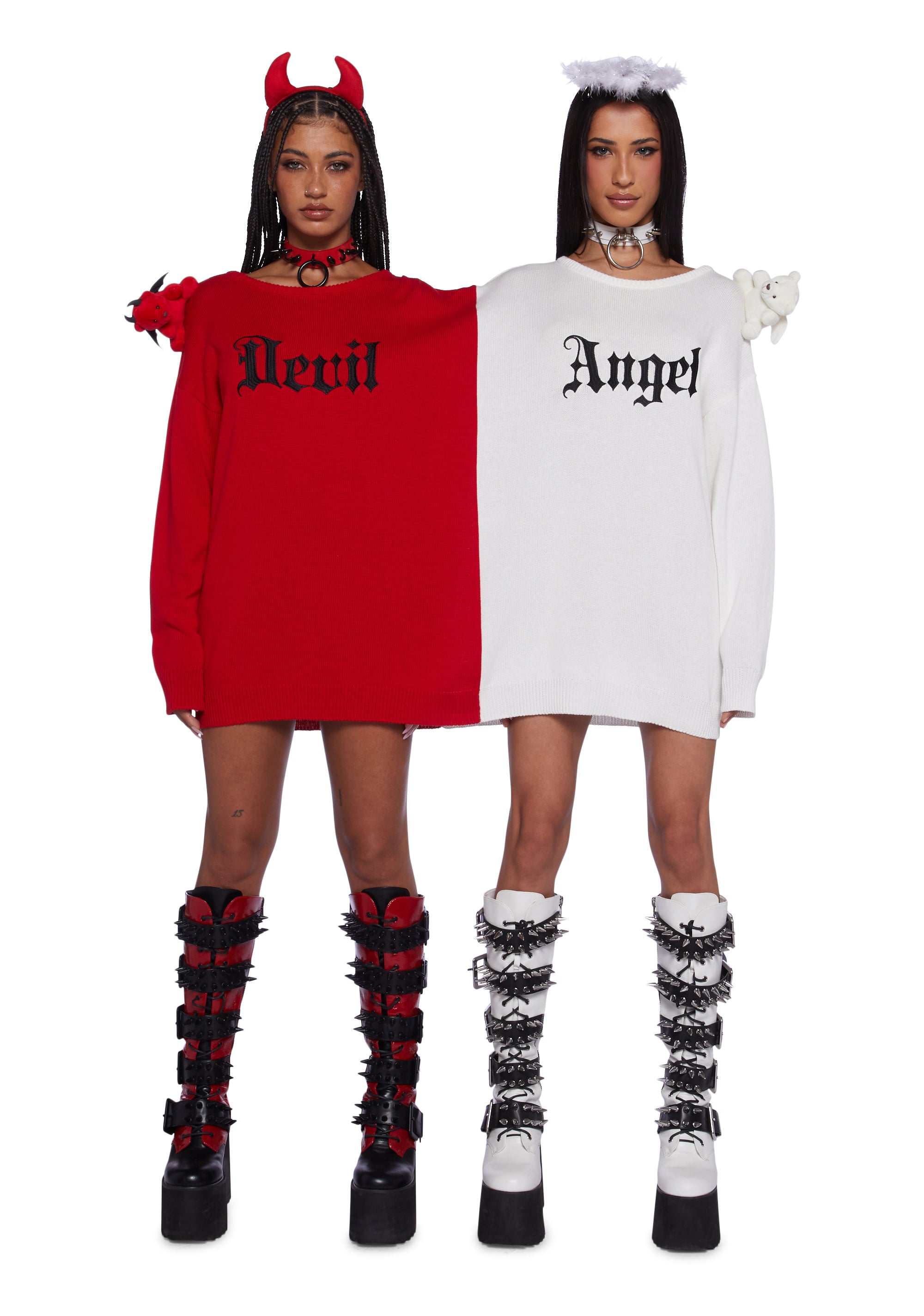 Sexy Womans Halloween Costume Angel Devil Conjoined Stretchy