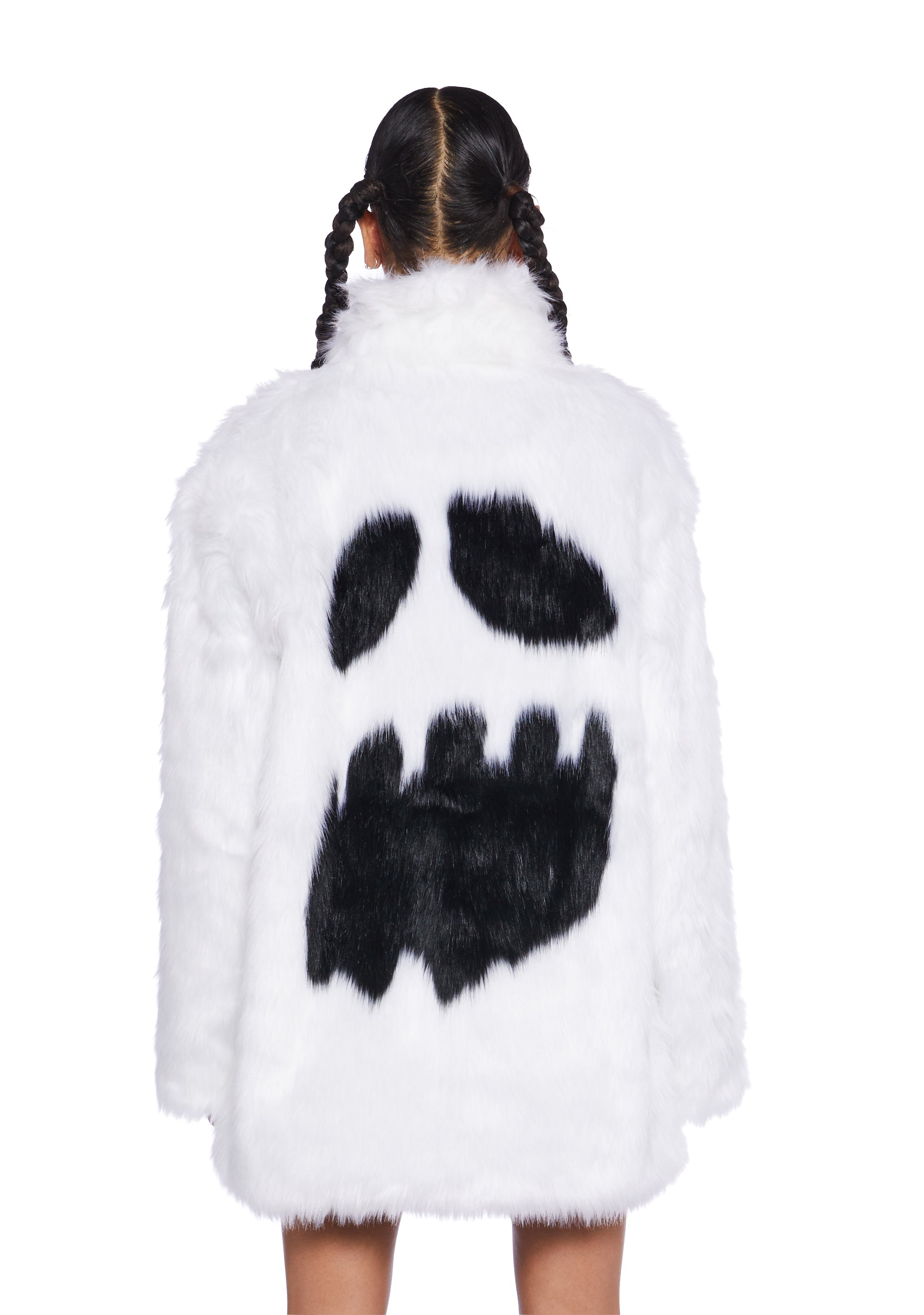 Halloween Woman's Spooky Fuzzy Faux Fur Ghost Face Coat - White – Dolls Kill