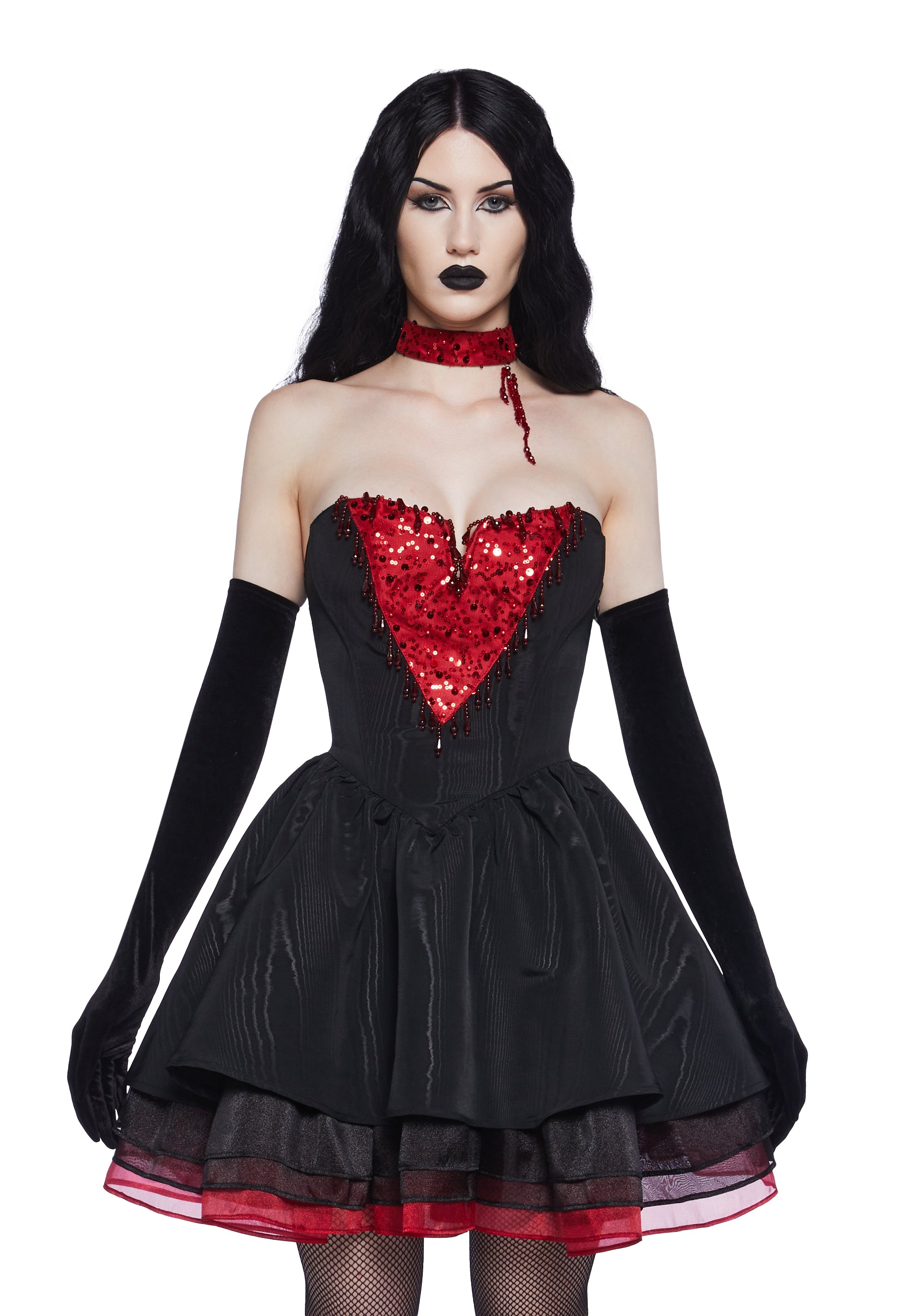 Trickz N' Treatz Bloody Vampire Sequin Strapless Beaded Mini Dress - Black Black / SMALL Trickz N' Treatz Bloody Vampire Sequin Strapless Beaded Mini Dress - Black Black / SMALL