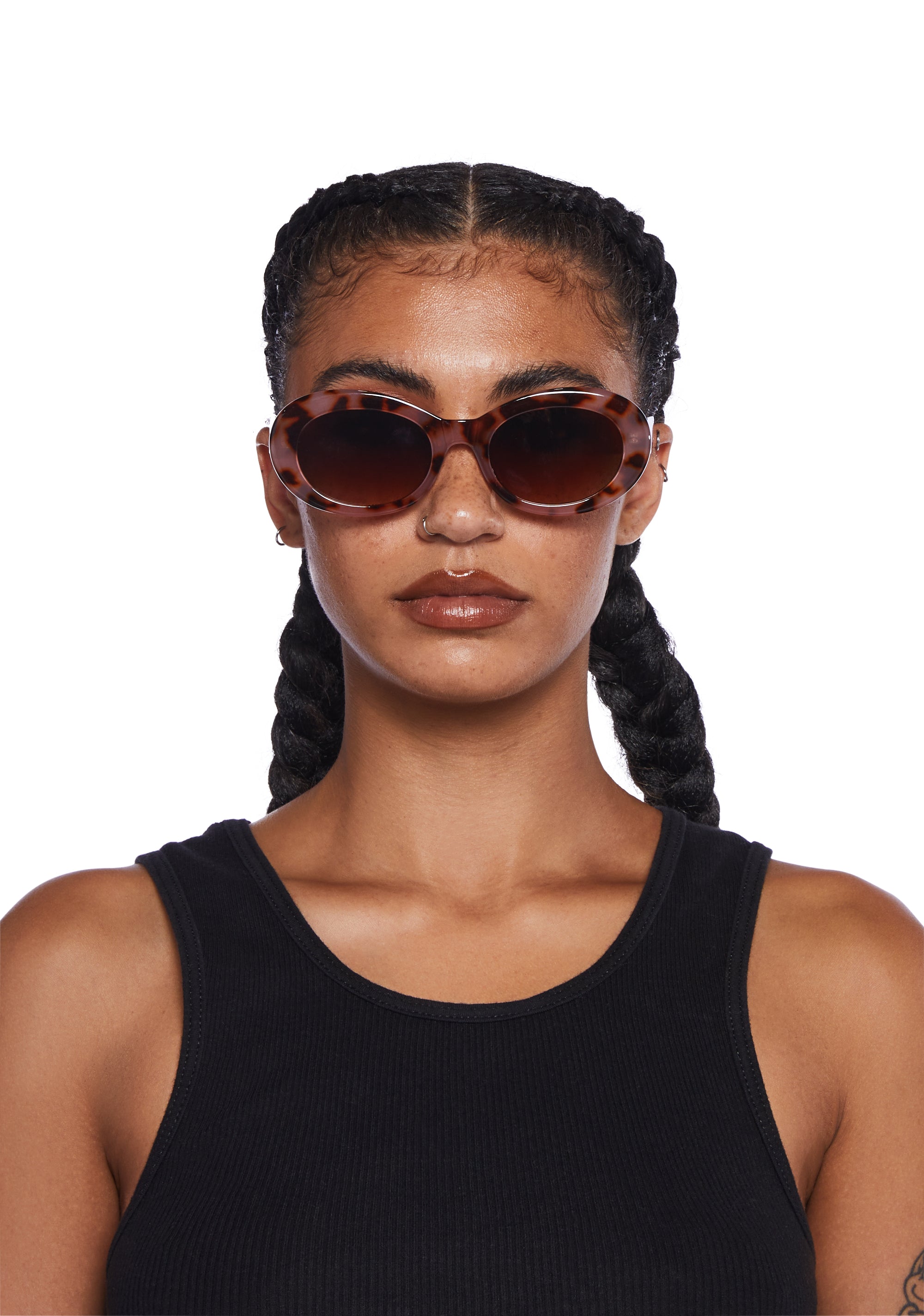 【DOLLS KILL】Publicity Stunt Oval Sunglasses Tortoise Printed Tinted Oval Sunglasses - Brown – Dolls Kill