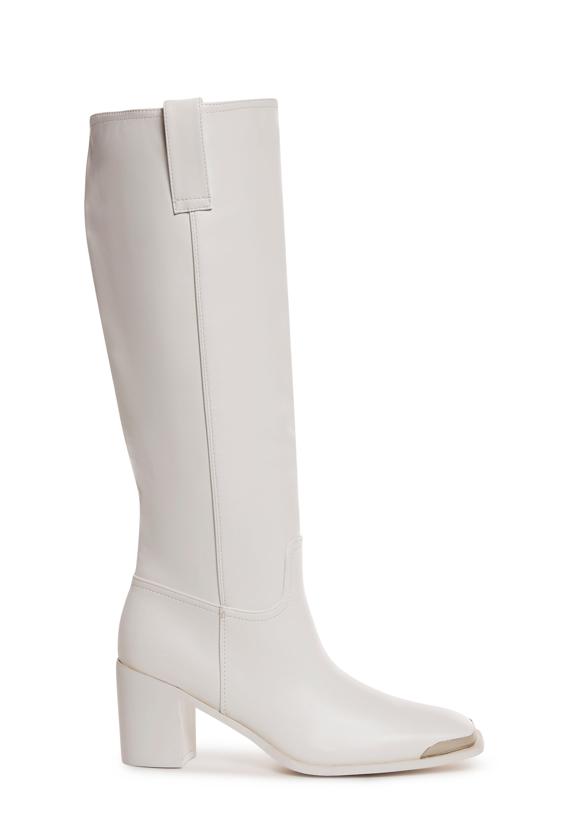 AZALEA WANG Vegan Leather Riding Boots With Silver Toes Cowboy Rodeo White Dolls Kill