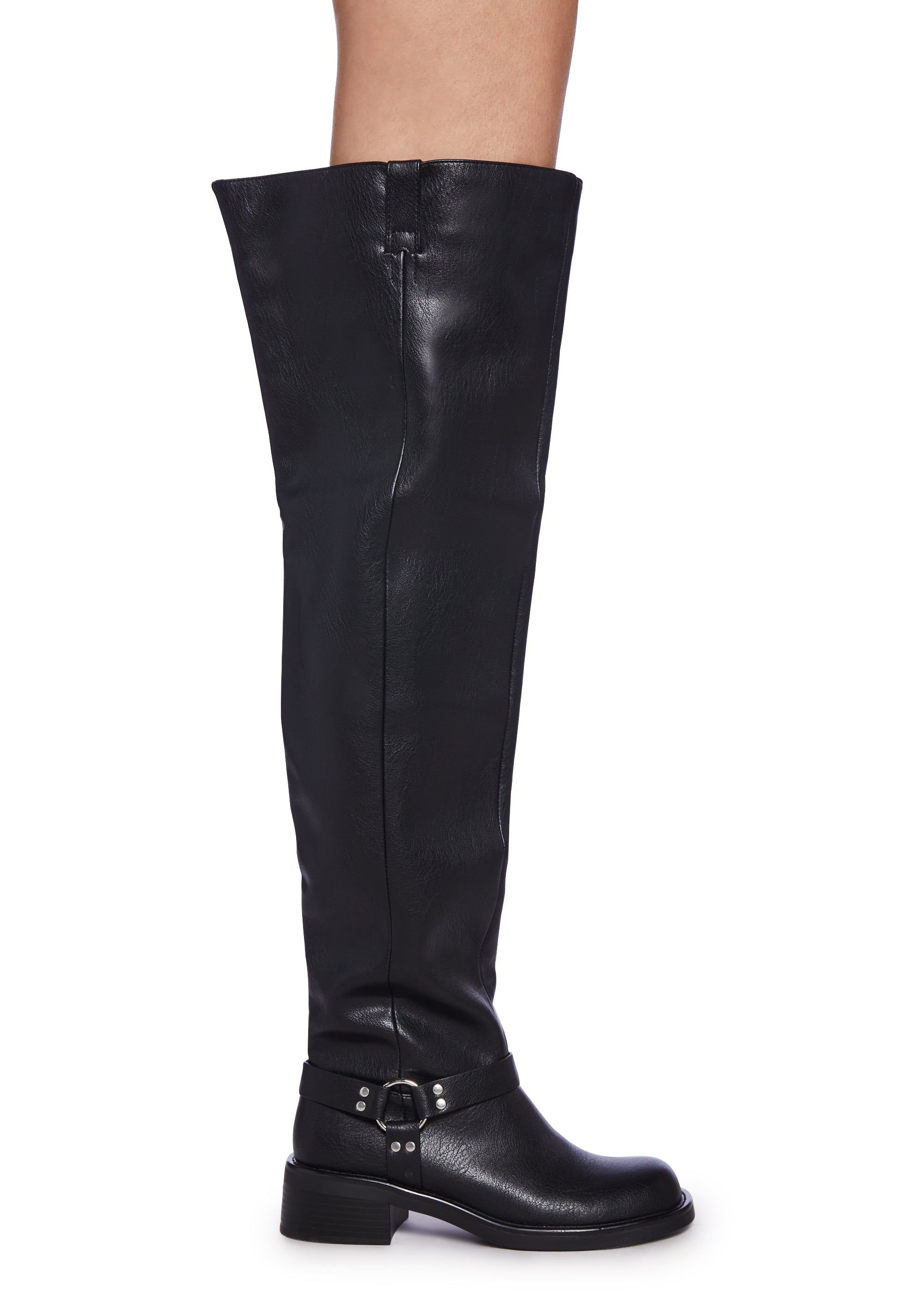 AZALEA WANG Vegan Leather Over The Knee High Boots - Black