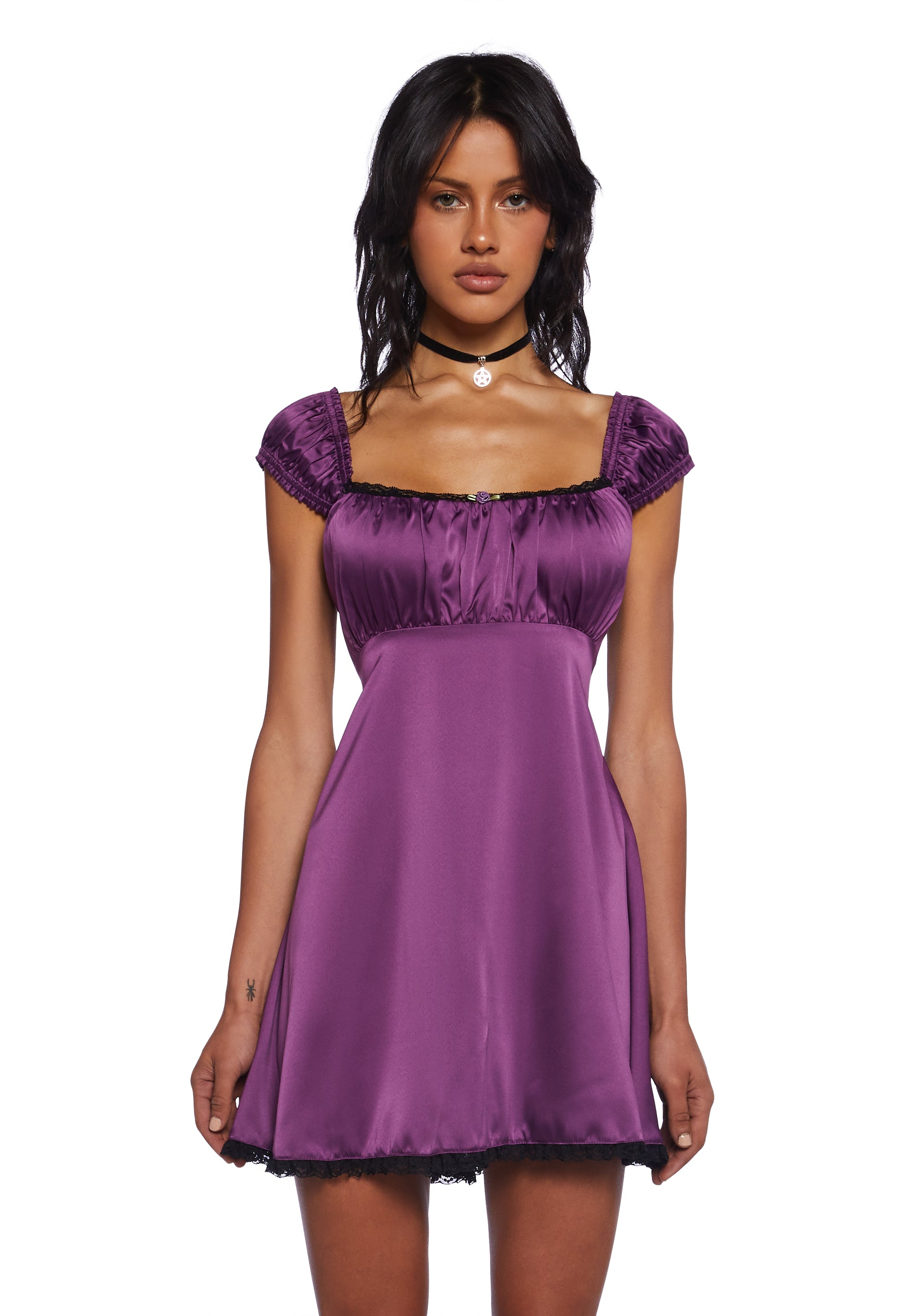Delia's Academia Soft Goth Satin Cap Sleeve Babydoll Dress - Purple Dolls Kill Delia's Academia Soft Goth Satin Cap Sleeve Babydoll Dress - Purple Dolls Kill