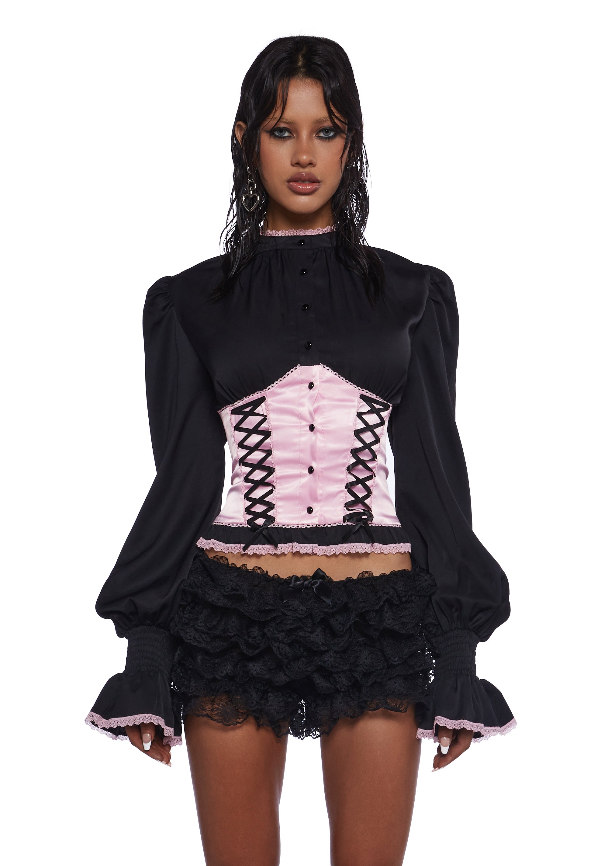 Sugar Thrillz Pastel Goth Sateen Victorian Corset High Neck Sugar Thrillz Pastel Goth Sateen Victorian Corset High Neck