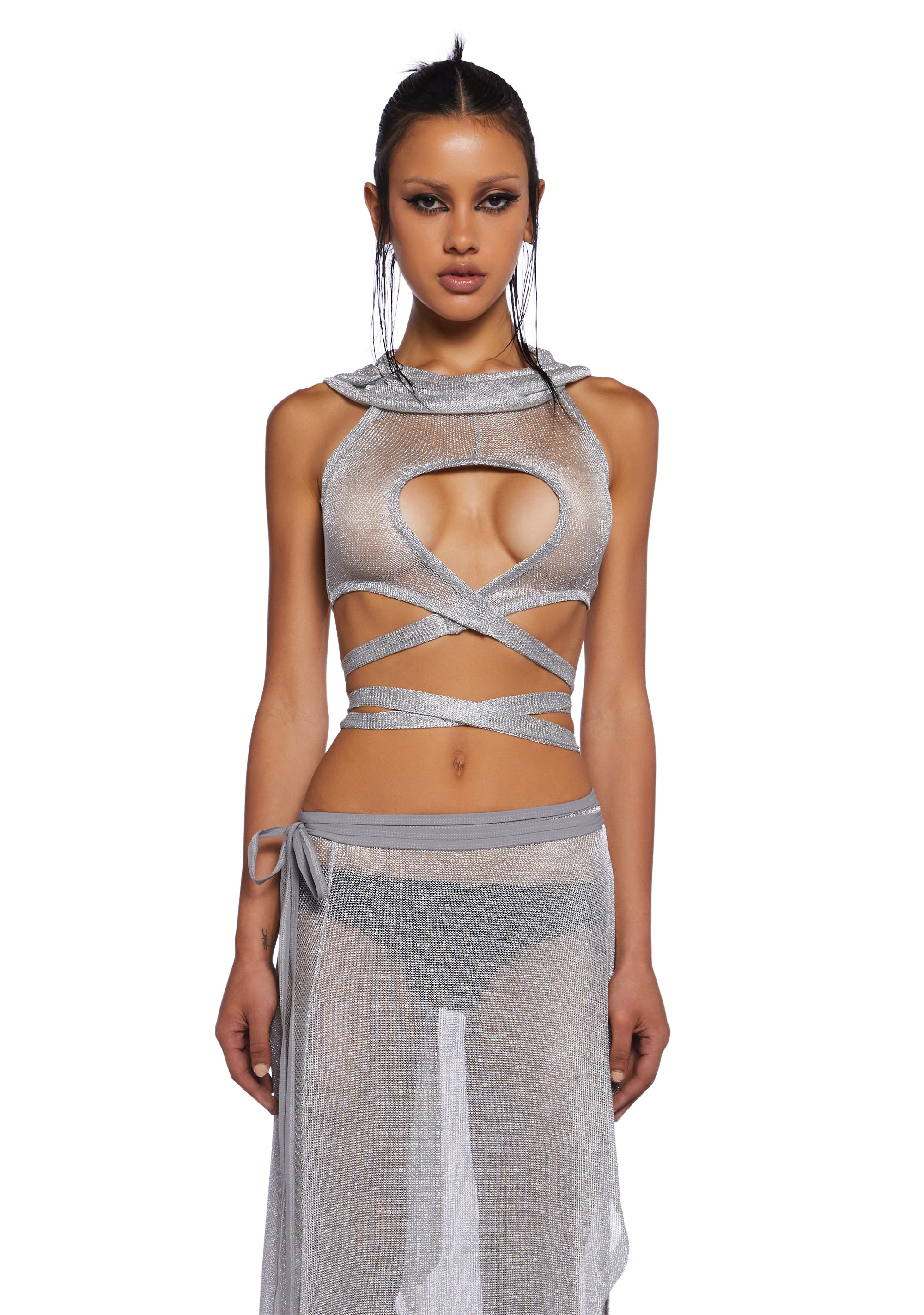 FLAME METALLIC WRAP TOP AND SKIRT