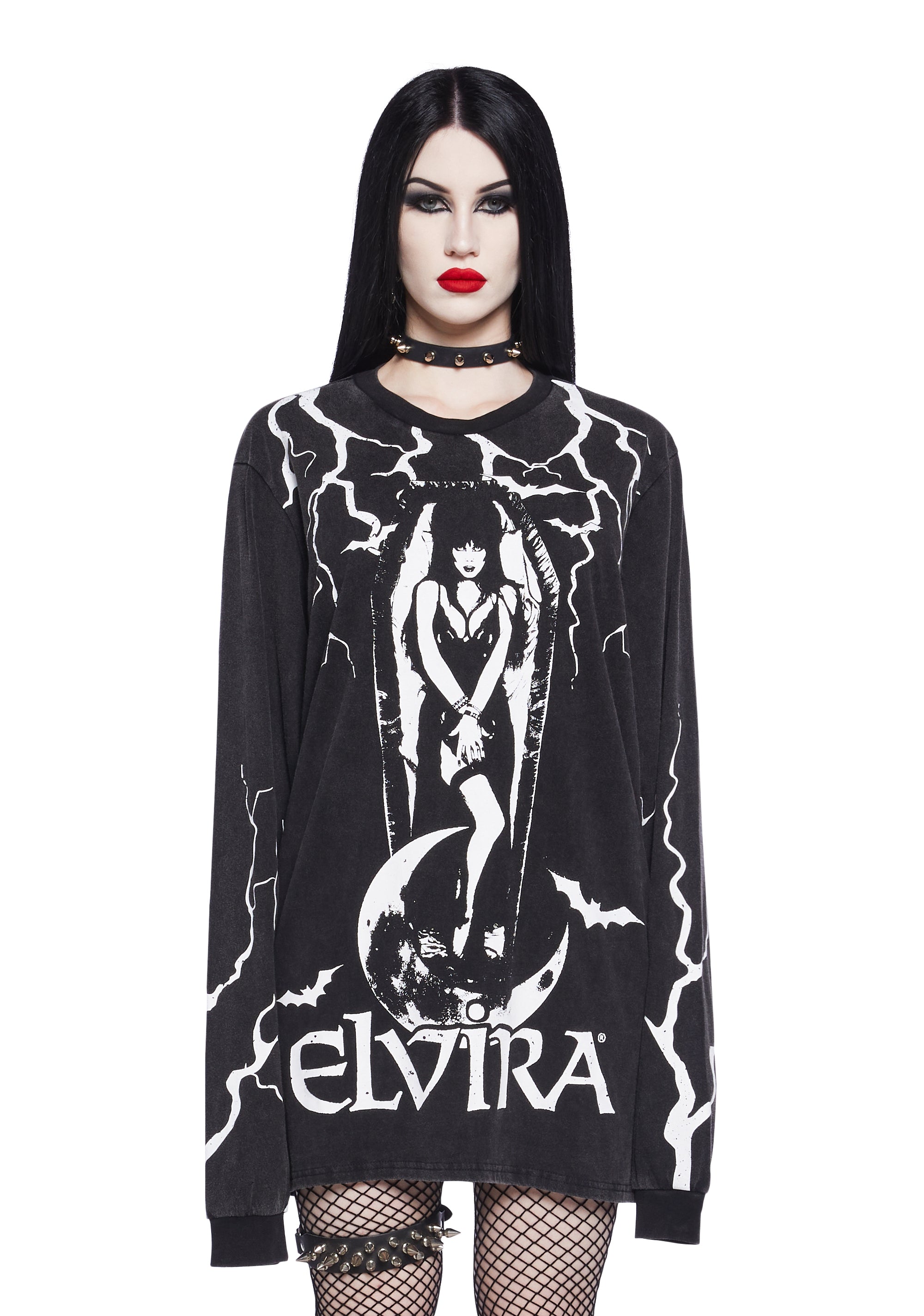 Dolls Kill x Elvira Lightning Graphic Washed Cotton Long