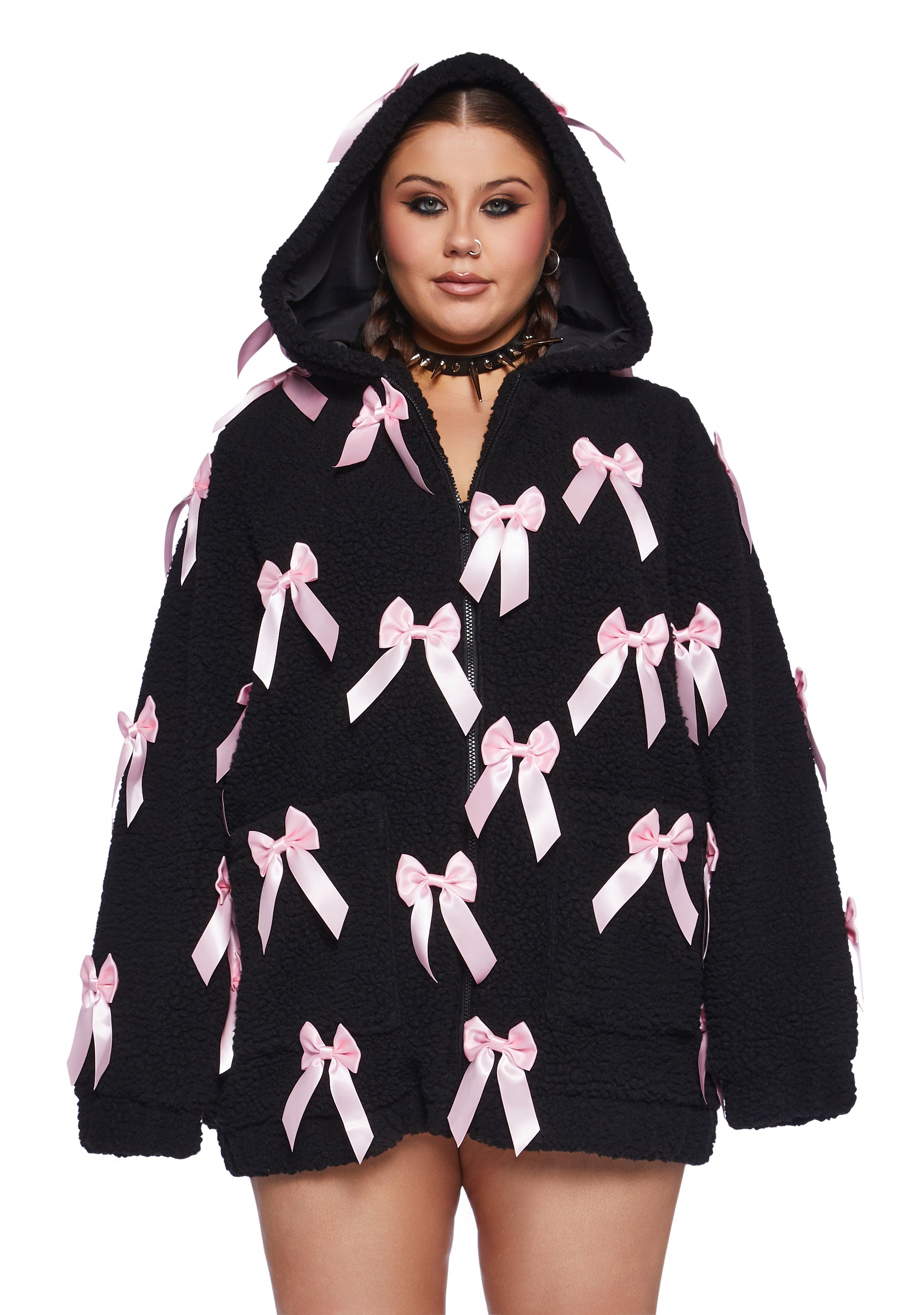 Plus Size Sugar Thrillz Sherpa Jacket With Bows Black Dolls Kill