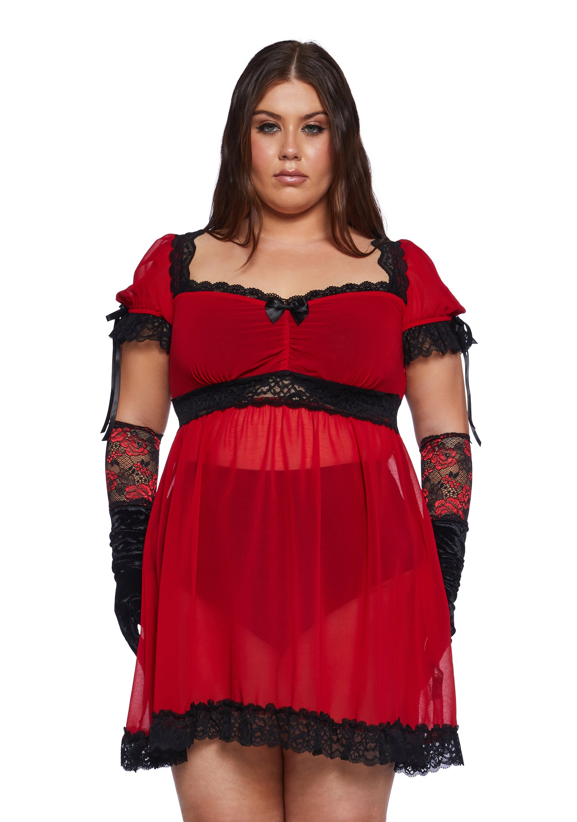 plus size sheer mini dress Plus Size Widow Sheer Chiffon Empire Dress With Lace Trim