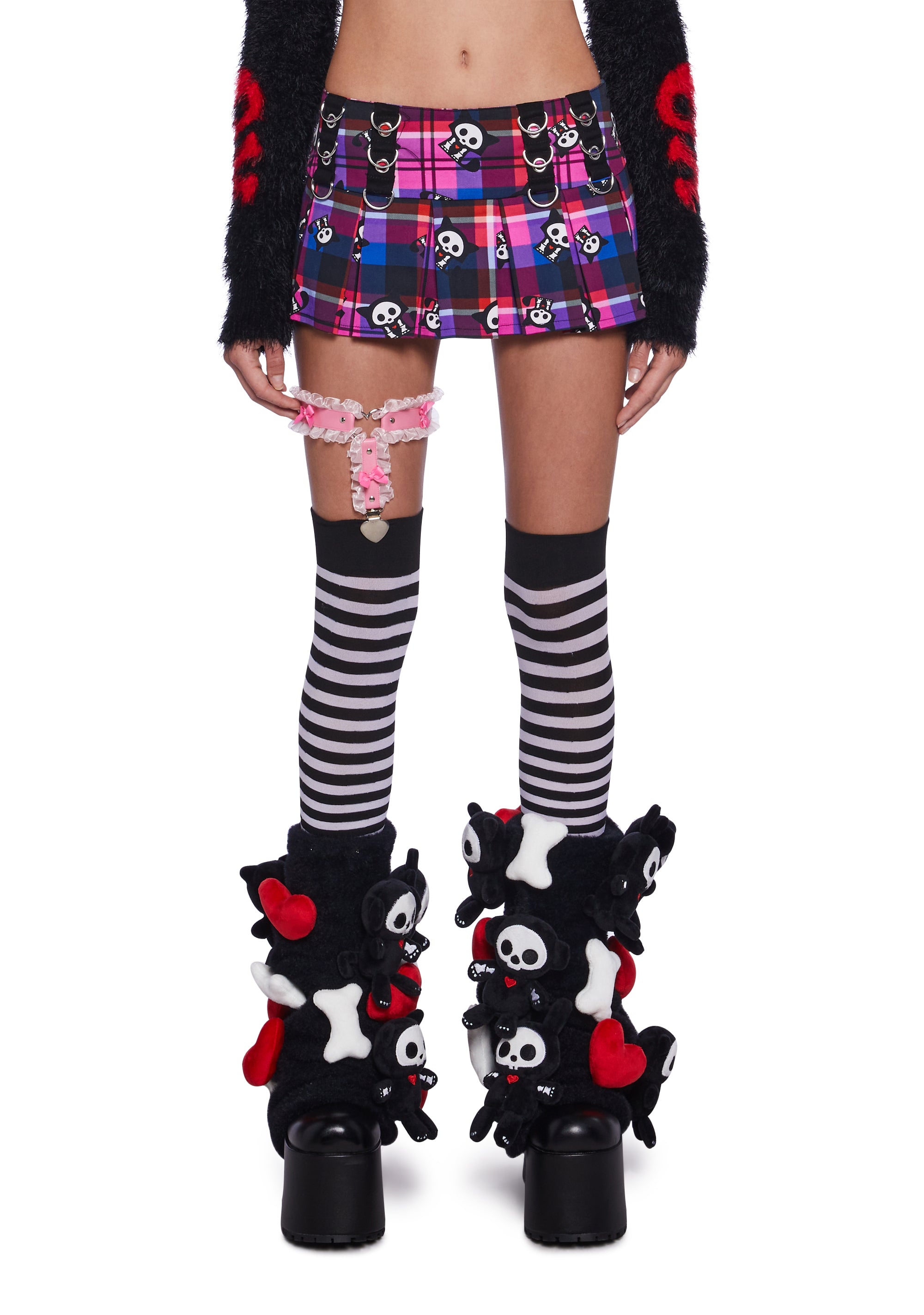 Dolls Kill x Skelanimals Foxy Plaid Pleated Mini Skirt Pink