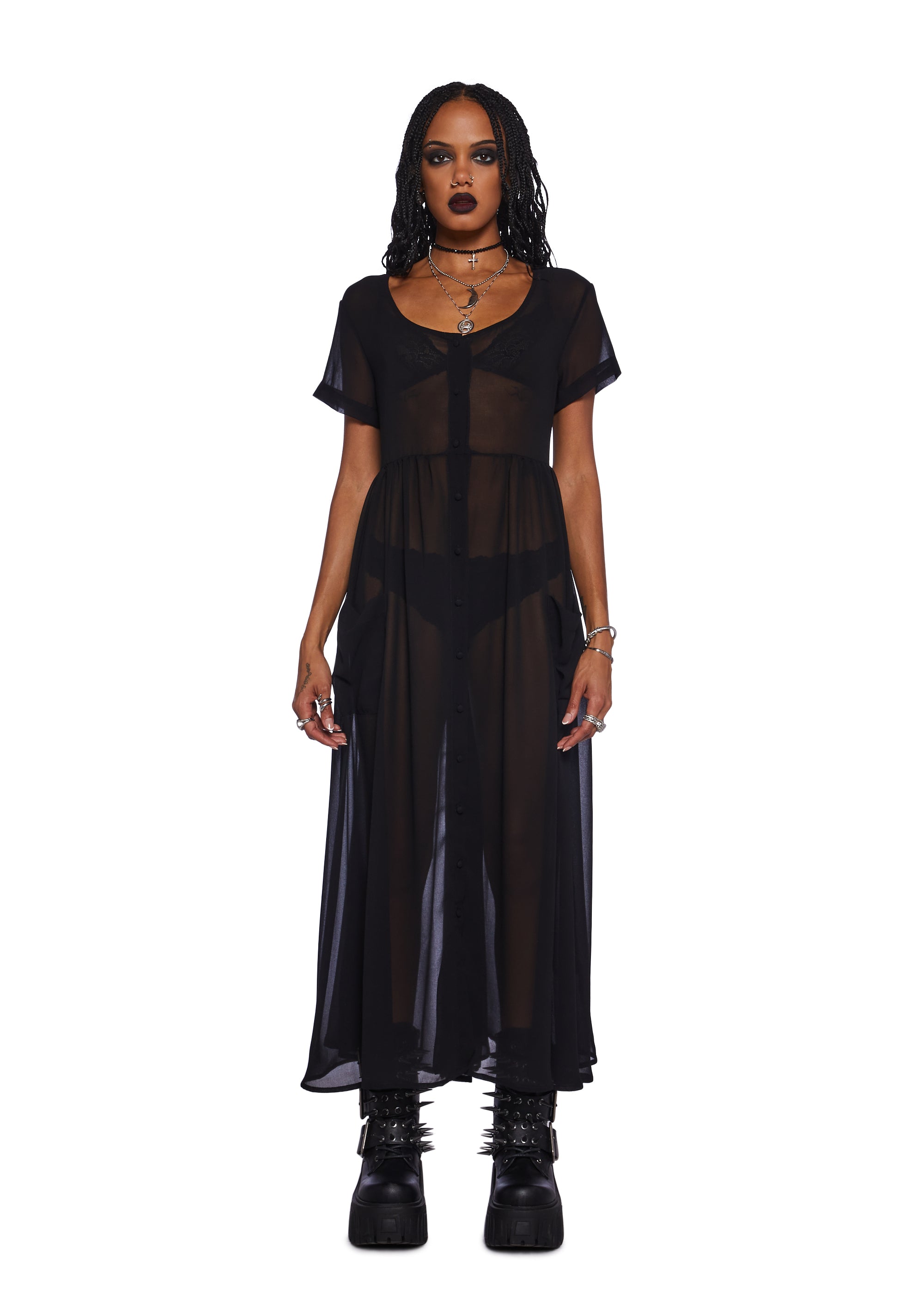 Widow Sheer Chiffon Babydoll Maxi Dress