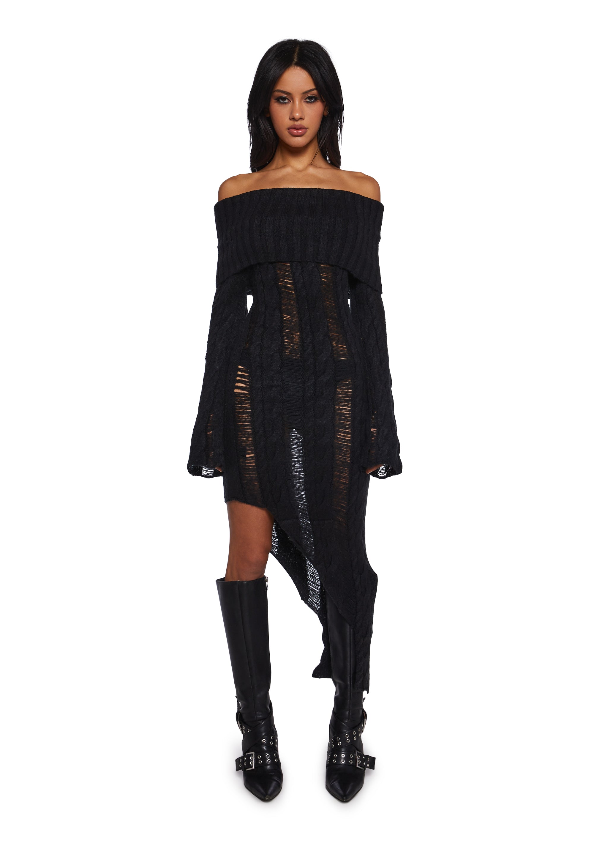 drae ssense exclusive black wool rib knit dress Ribbed Sweater Knit Midi Dress Black main image 1