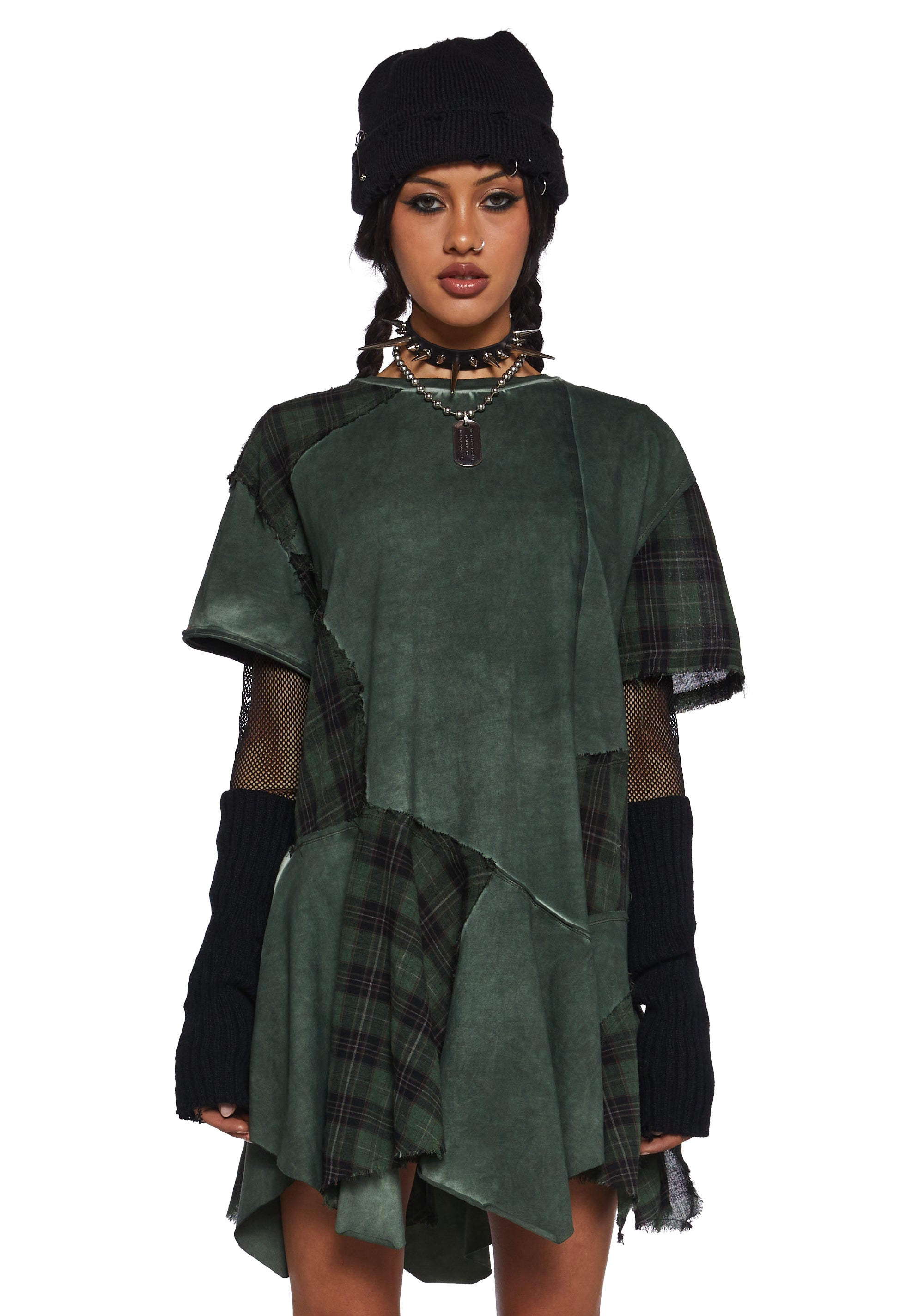 Current Mood Mixed Plaid Babydoll Dress