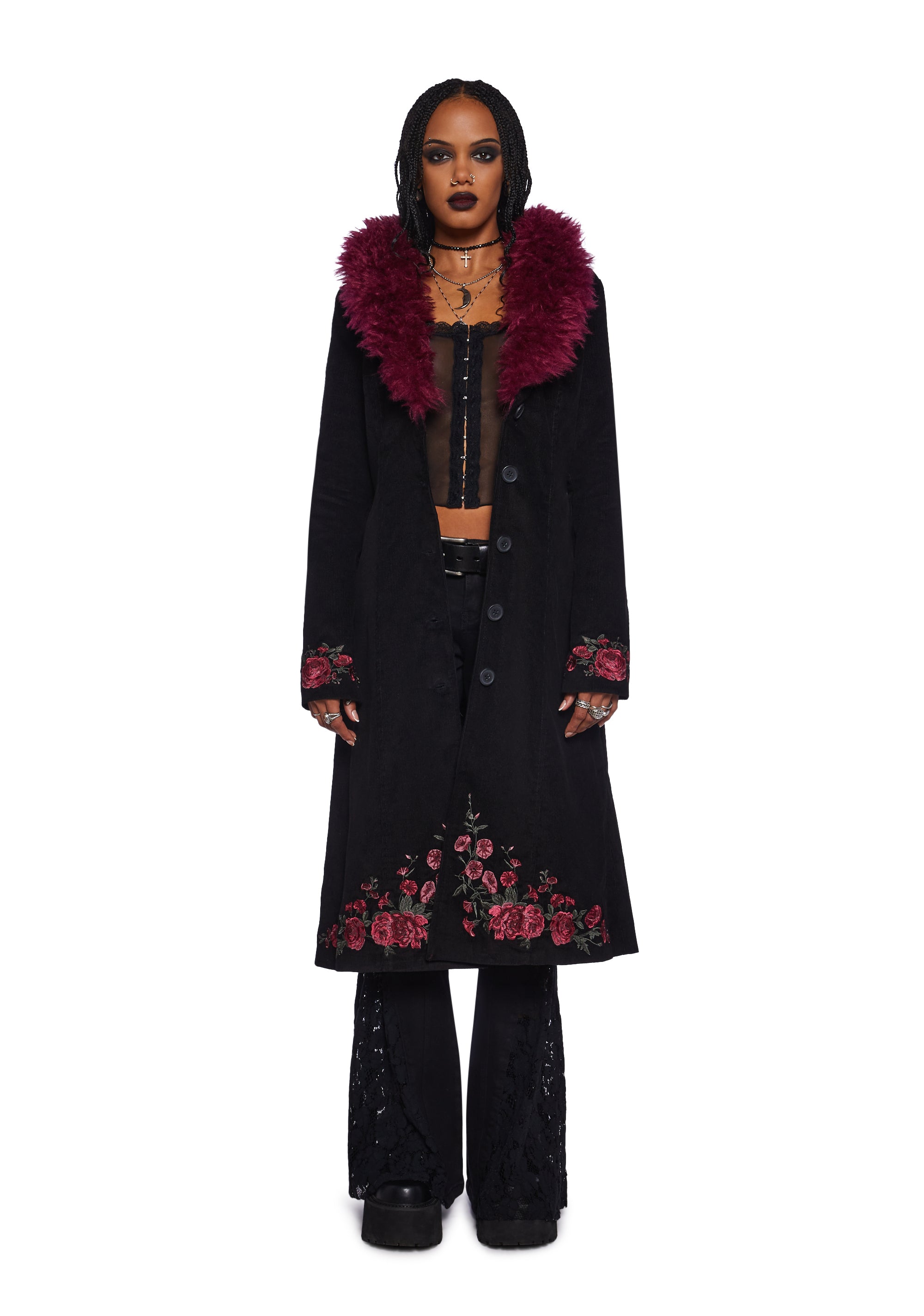 ジャケット・アウター Murder license mods coat fur coat emo Namilia Faux Fur Long Sleeve Coat - Black – Dolls Kill