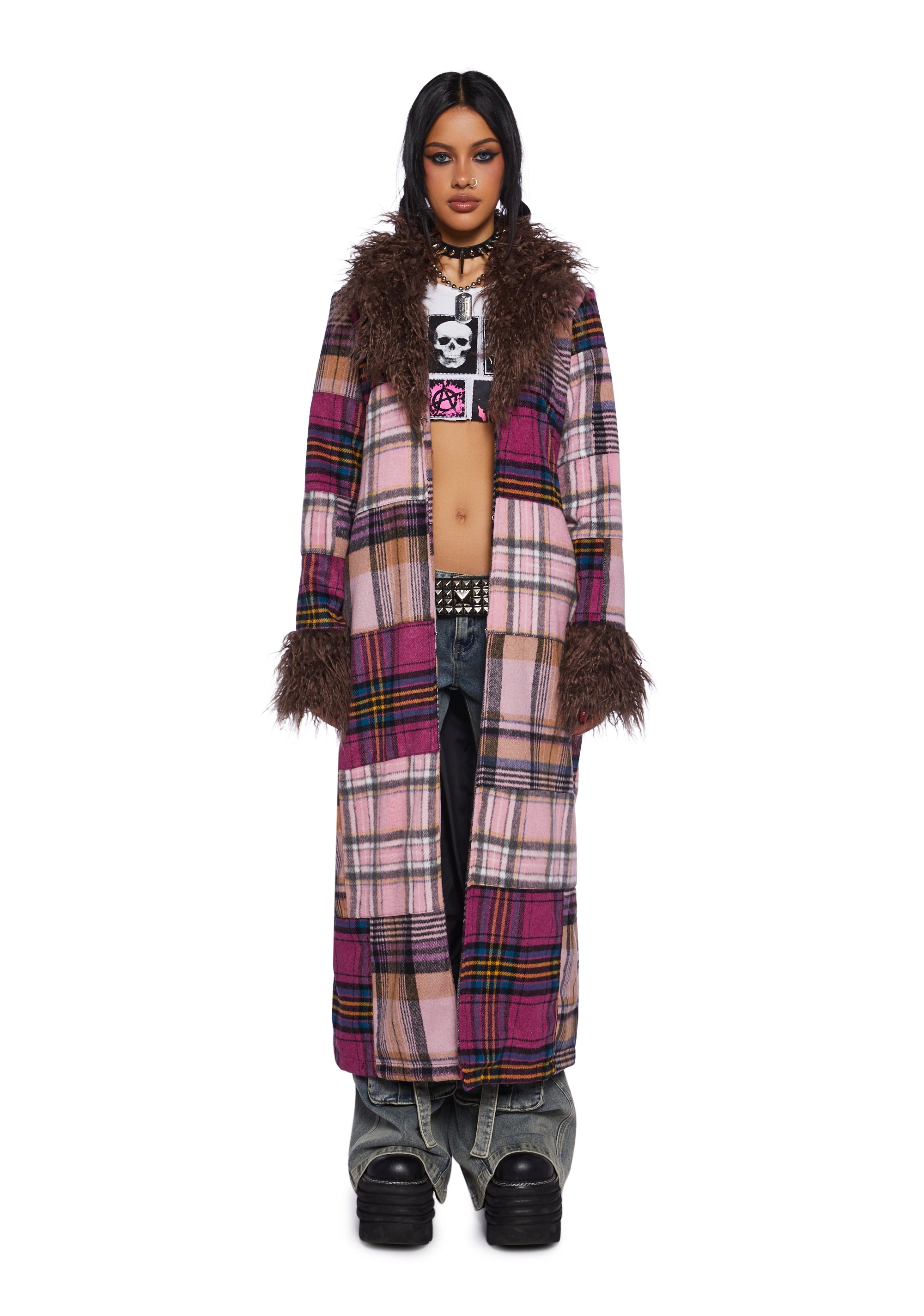 Current Mood Plaid Patchwork Coat With Pockets - Multi – Dolls Kill