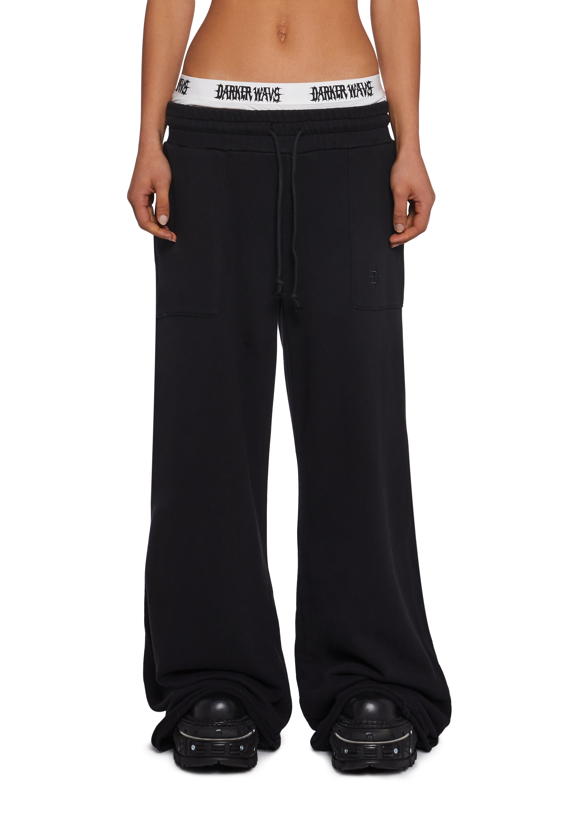 Darker Wavs Diatonic Oversized Stretchy Knit Boxer Brief Sweatpants -  Black/White