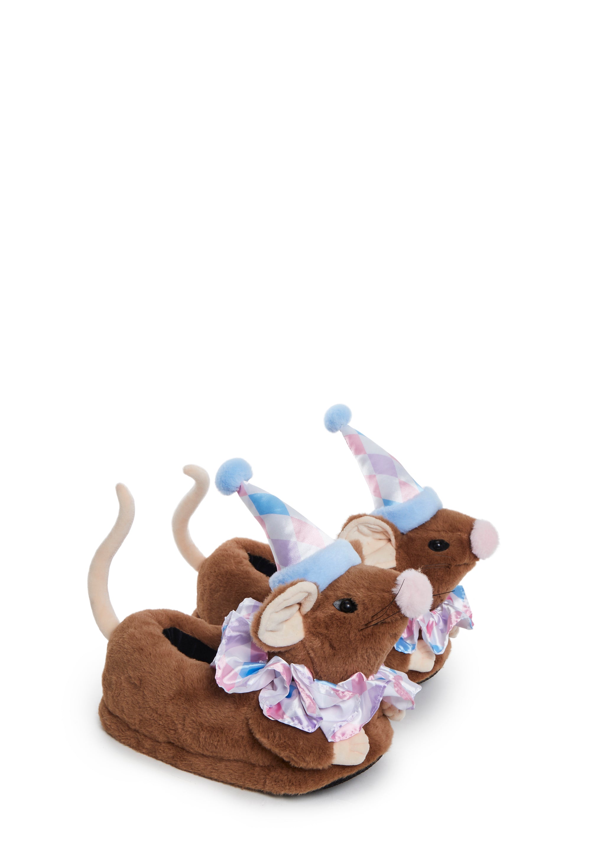 Sugar Thrillz Clowncore Circus Plush Rat Clown Faux Fur Slippers Brown Dolls Kill