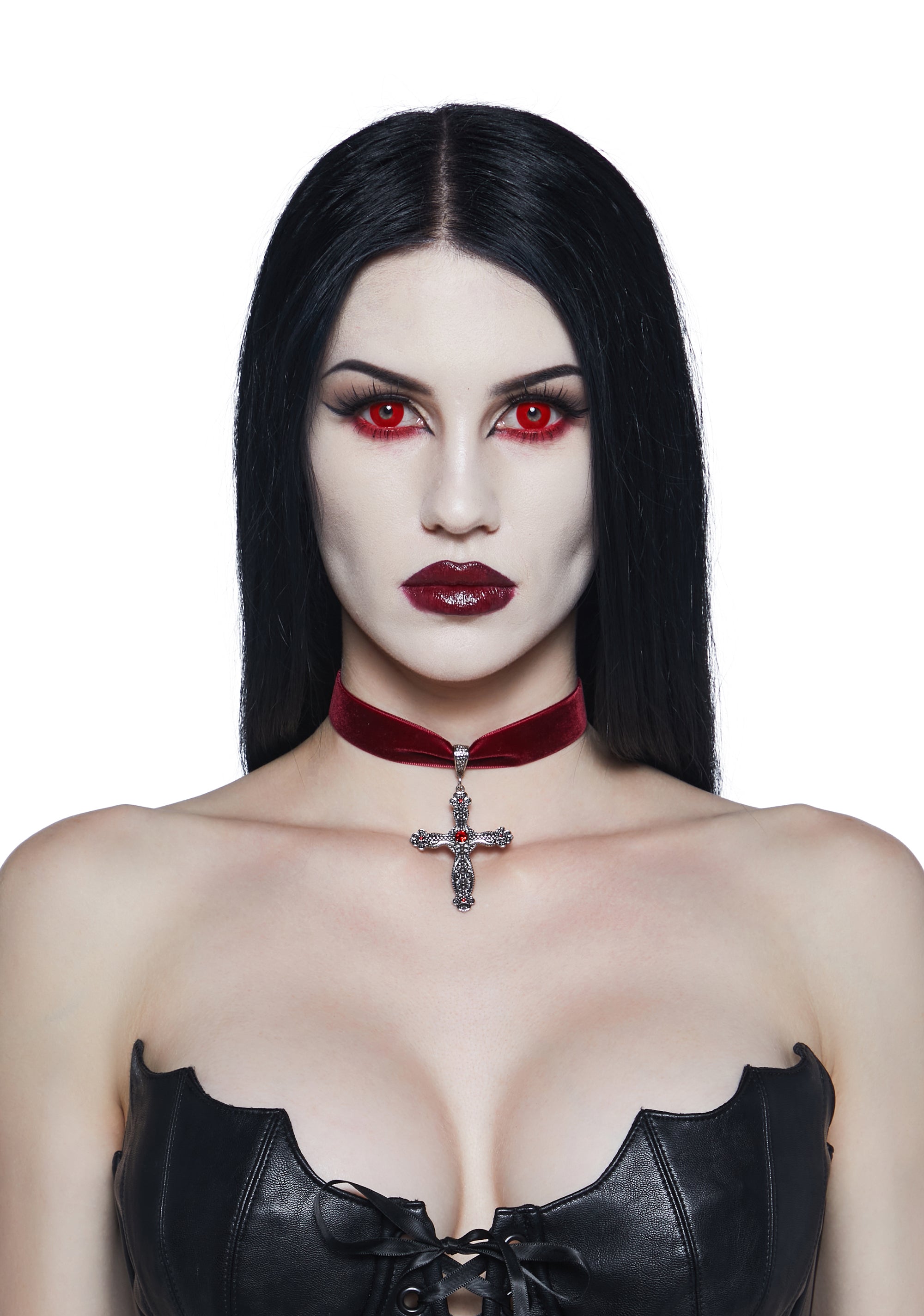 Widow Goth Velvet Gemstone Cross Choker - Red – Dolls Kill