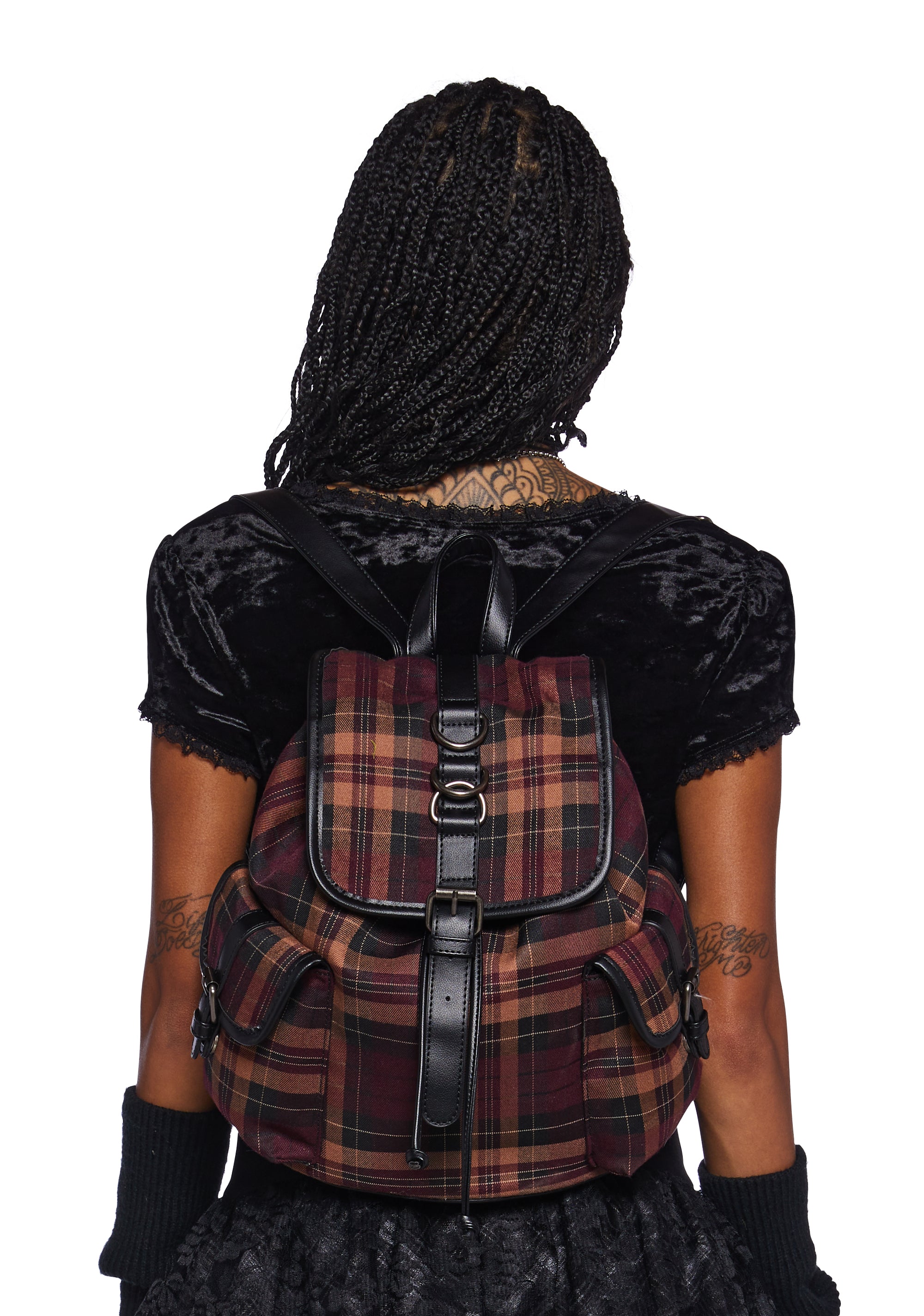 Widow Plaid Print Vegan Leather Mini Backpack