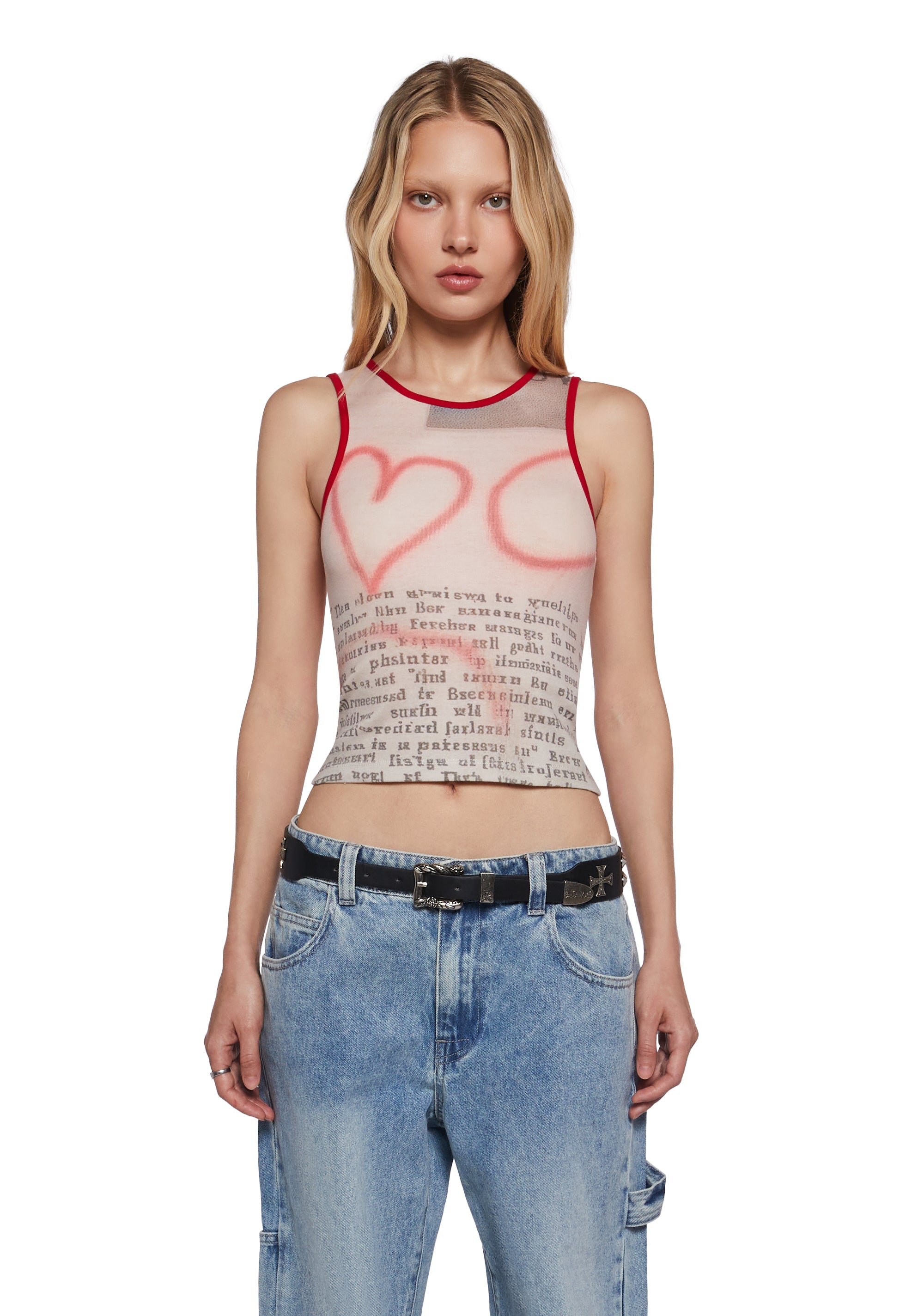Basic Pleasure Mode Bobby Tank Top With Hearts - Multi